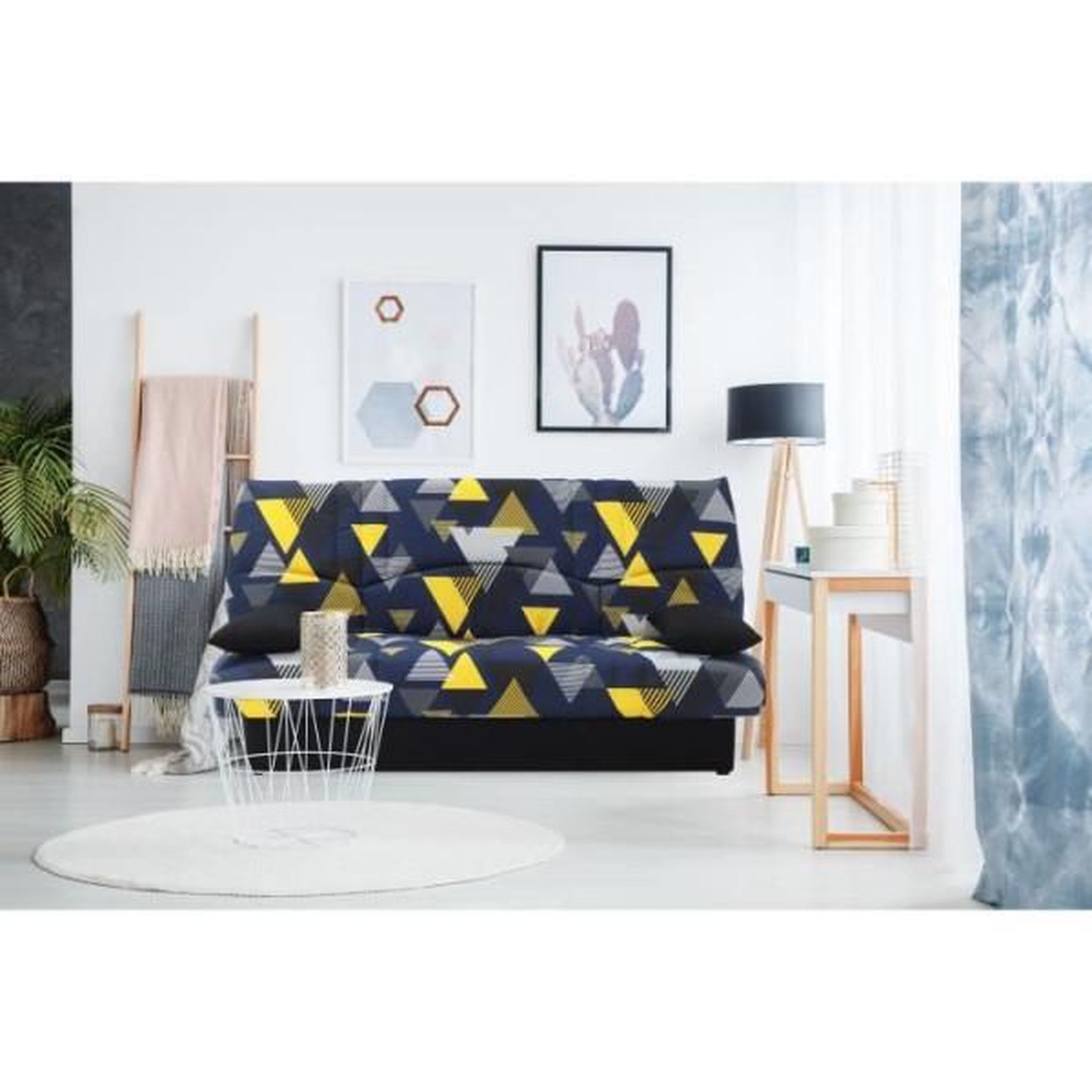 Voir la diapositive 2 : MARKET24 Clic clac 3 places DREAM - Tissu 100% Coton imprimé Canyon Bleu - Couchage 125x190 cm - L190 x P92 x H96 cm