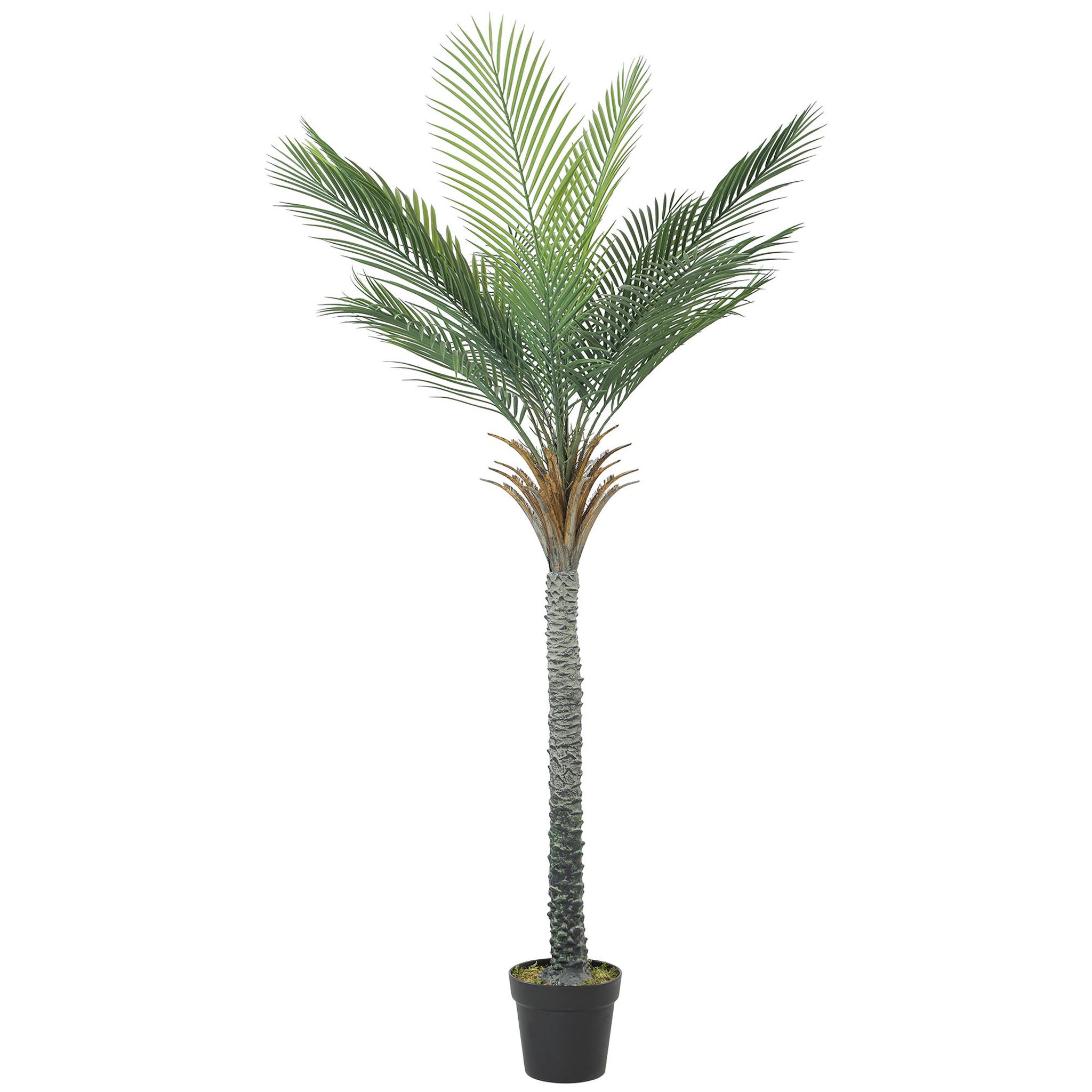 Voir la diapositive 5 : HOMCOM Grand palmier artificiel H.180 cm tropical 15 feuilles réalistes lichen pot inclus