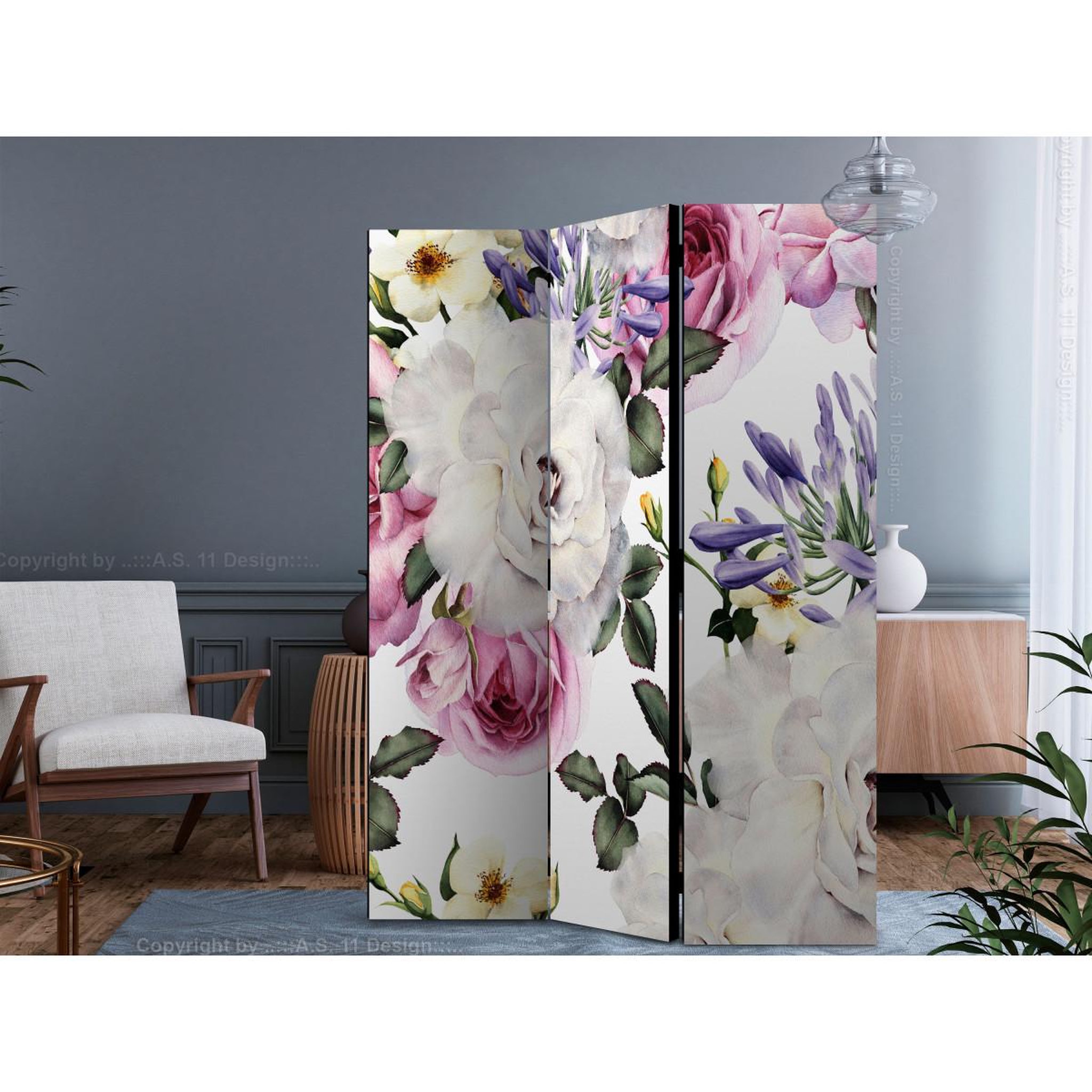 Voir la diapositive 2 : Paris Prix Paravent 3 volets  floral glade  135x172cm