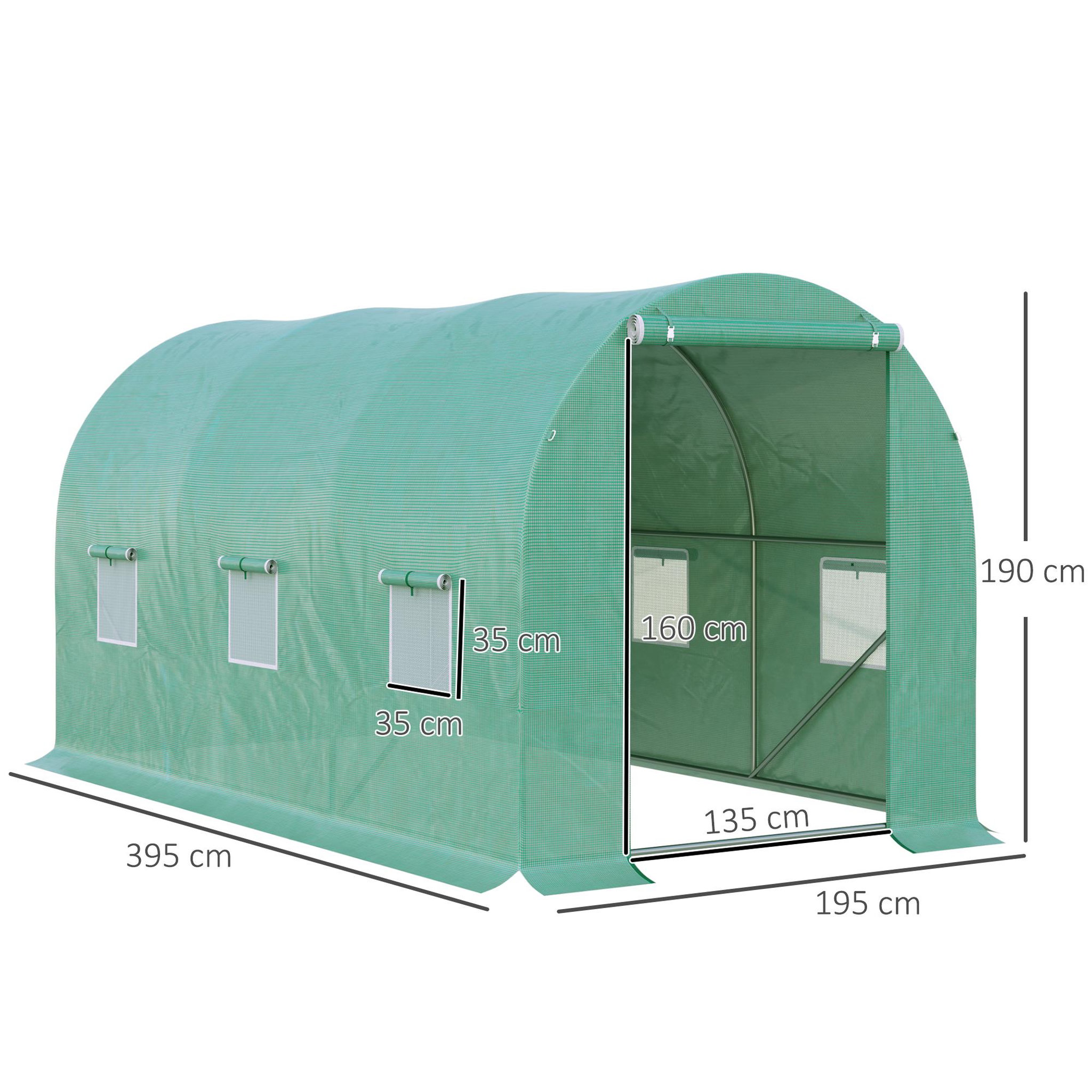 Voir la diapositive 3 : OUTSUNNY Serre de jardin tunnel 8 m² 4l x 2l x 1,9h m acier galvanisé renforcé diamètre 2,4 cm + pe haute densité fenêtres porte vert