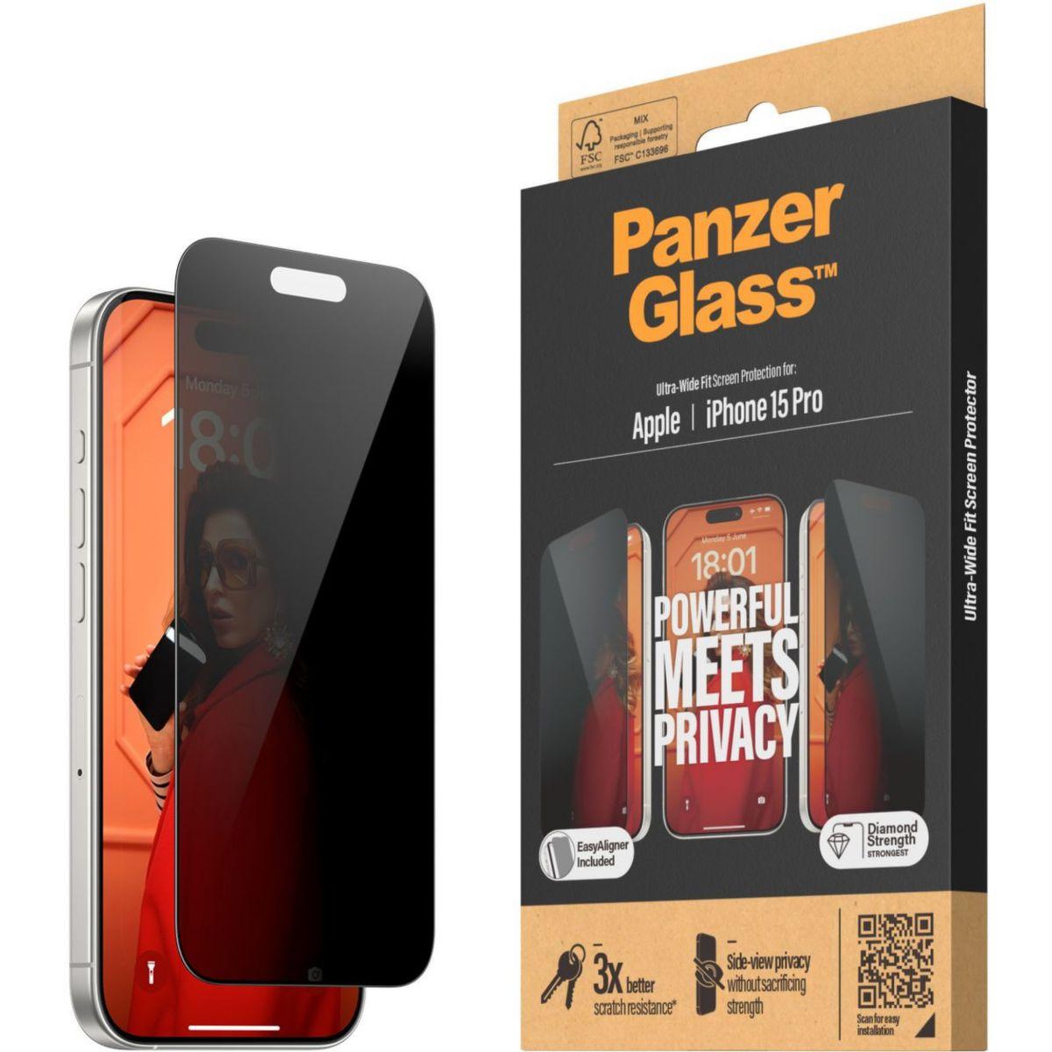 Voir la diapositive 5 : PANZERGLASS Protège écran iPhone 15 Pro avec applicateur UWF