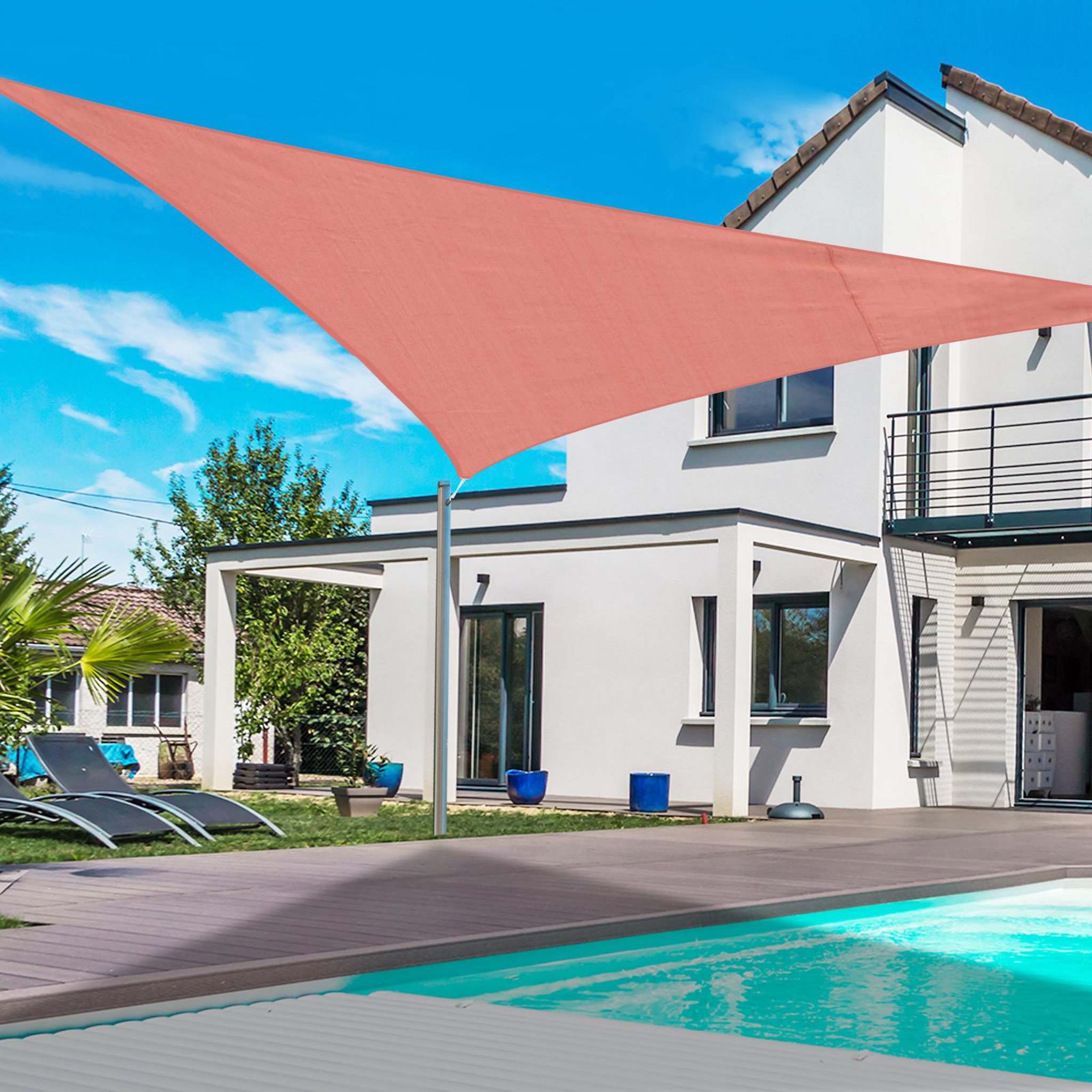 Voir la diapositive 2 : OUTSUNNY Voile d'ombrage triangulaire grande taille 6 x 6 x 6 m polyéthylène haute densité résistant aux UV rouge