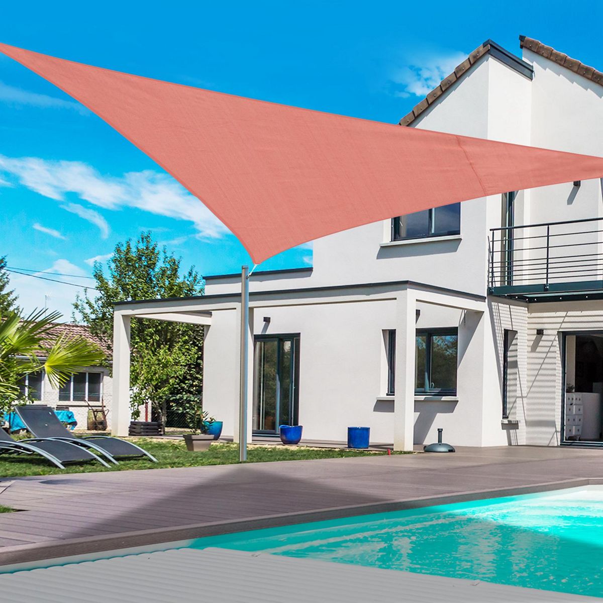 OUTSUNNY Voile d'ombrage triangulaire grande taille 6 x 6 x 6 m polyéthylène haute densité résistant aux UV rouge