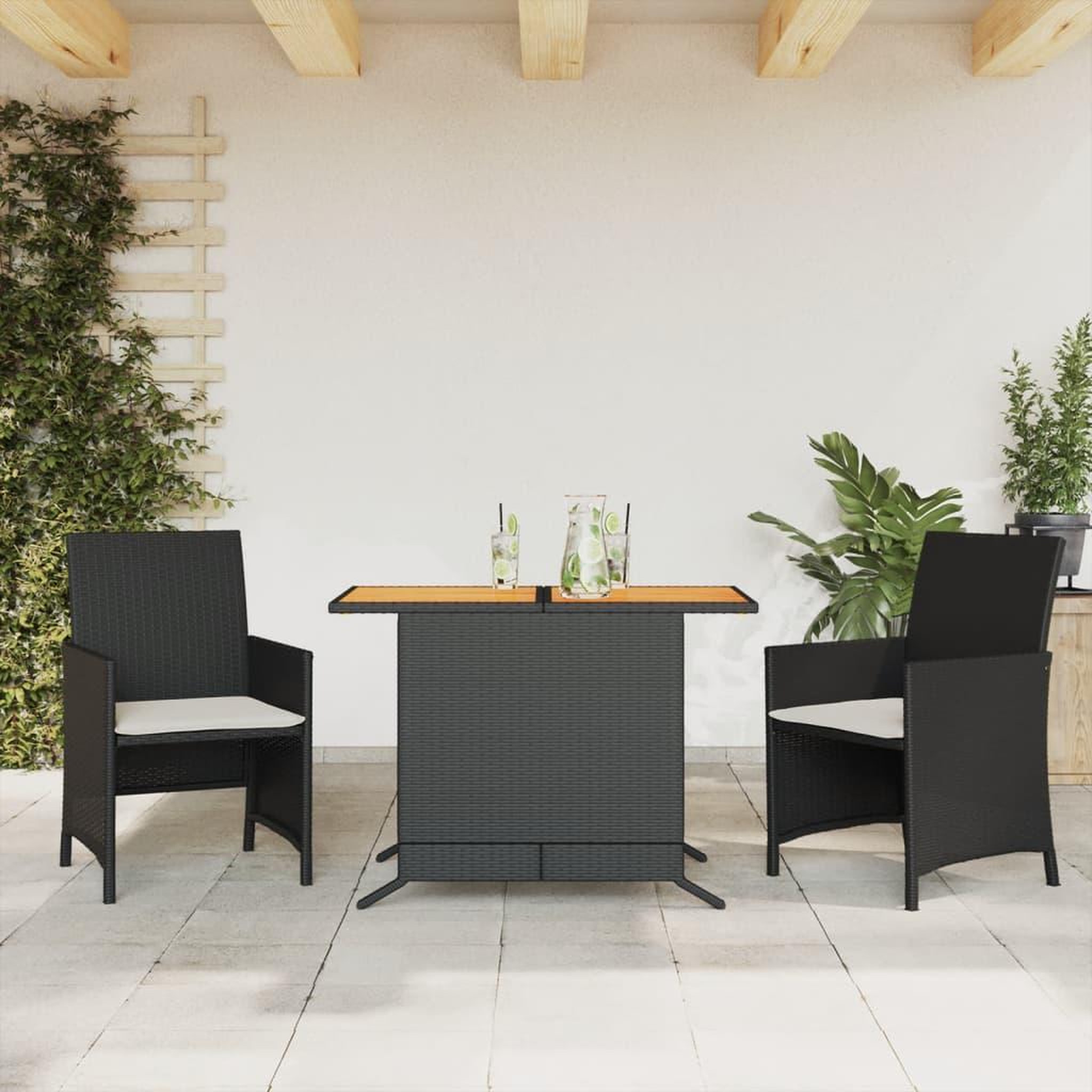VIDAXL Ensemble de bistro 3 pcs avec coussins noir resine tressee