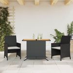 VIDAXL Ensemble de bistro 3 pcs avec coussins noir resine tressee
