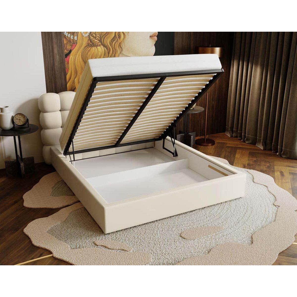 BEST MOBILIER Lotus - lit coffre - 140x200 cm - sommier inclus - en velours