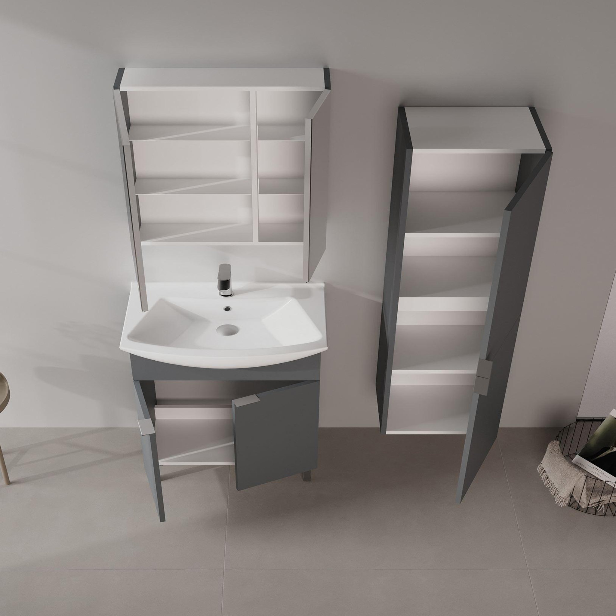 Voir la diapositive 3 : Habitat et Jardin Meuble Salle de Bain avec Miroir  Purus Desna 60  - 60 x 16 x 66 cm - Matte Anthracite