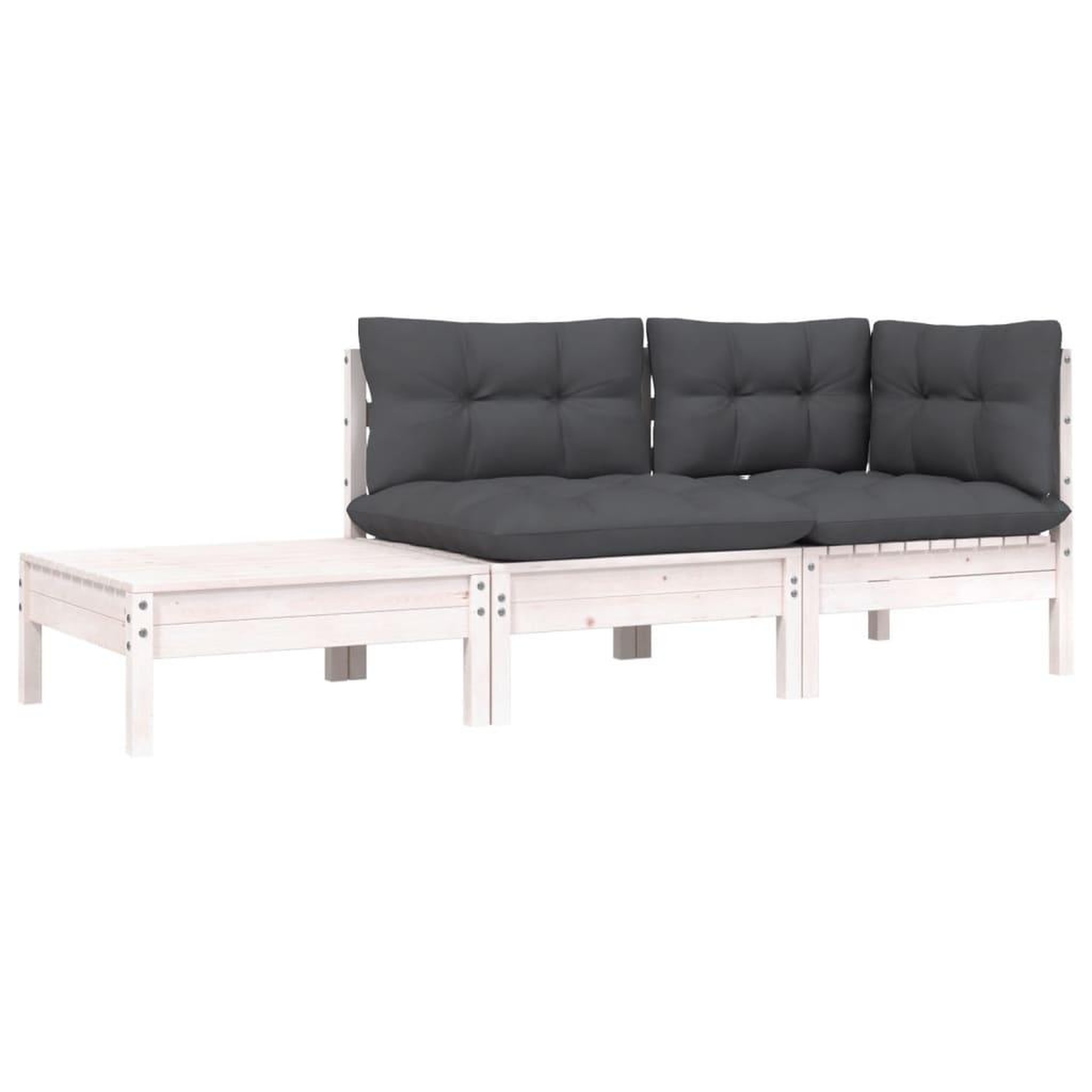Voir la diapositive 2 : VIDAXL Salon de jardin 3 pcs avec coussins Blanc Bois de pin massif