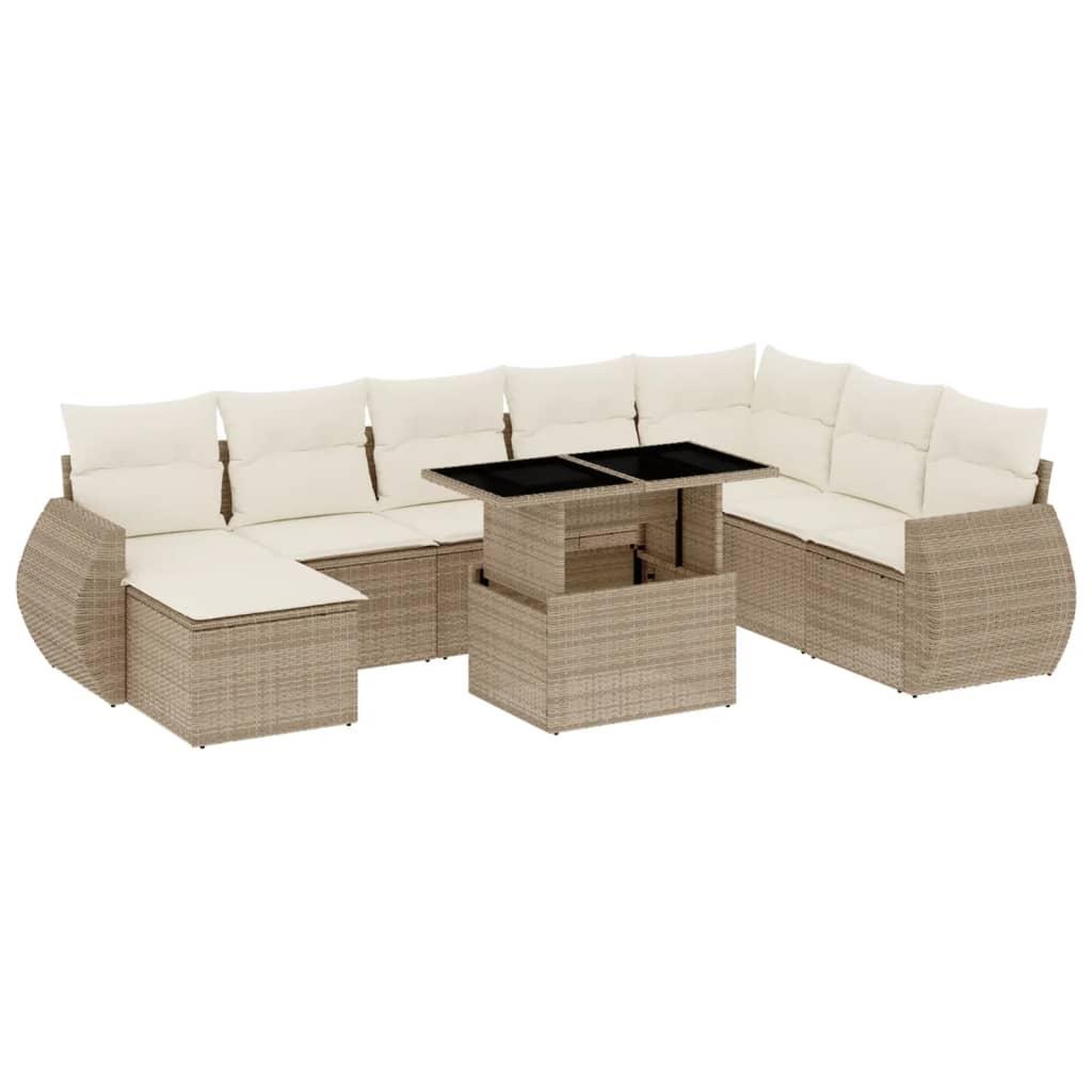 Voir la diapositive 2 : VIDAXL Salon de jardin avec coussins 9 pcs beige resine tressee