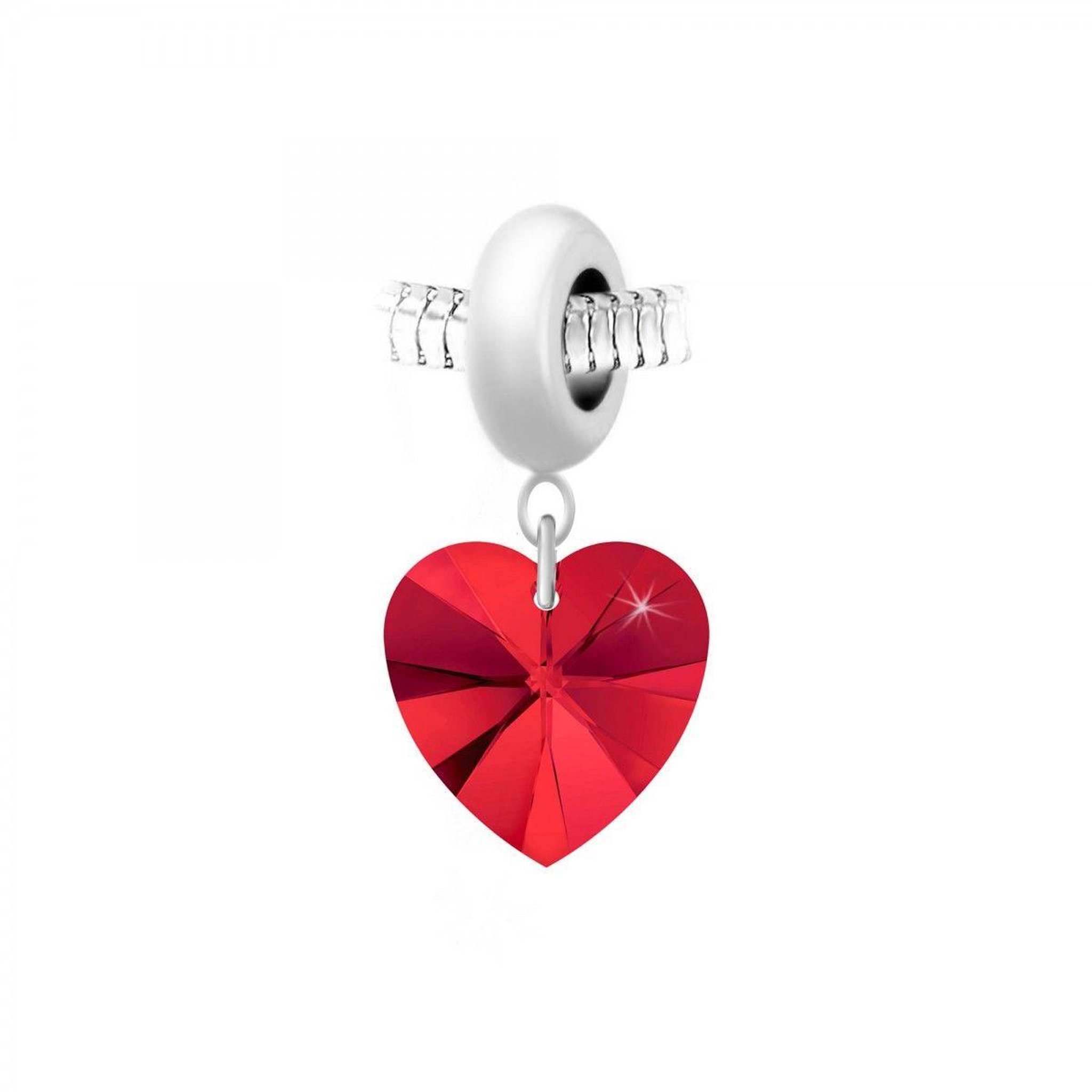 SC CRYSTAL Charm perle en acier et coeur SC Crystal orné de Cristaux scintillants