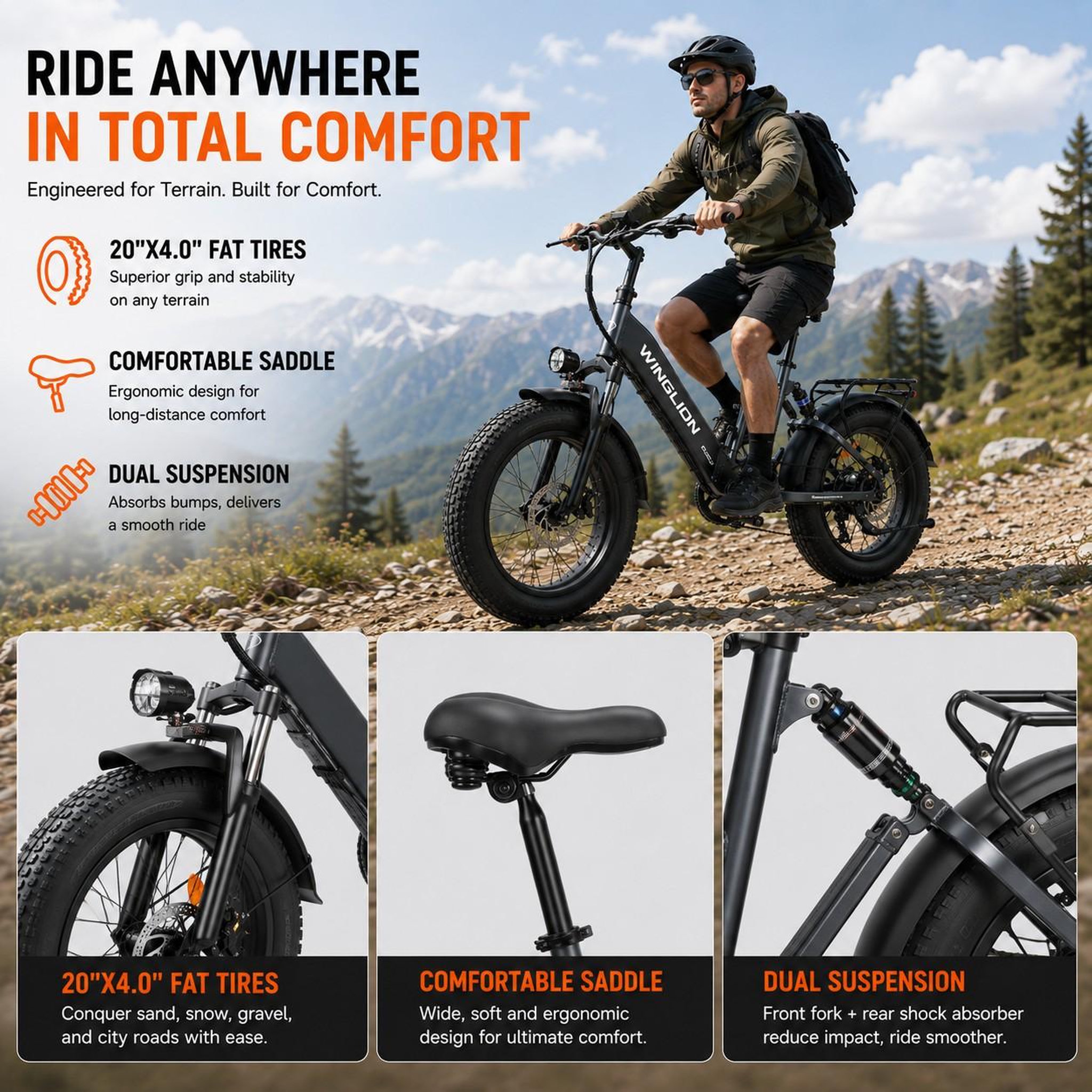 Voir la diapositive 4 : WINGLION Fat bike électrique pliant 20 pouces winglion eb-ff2.0