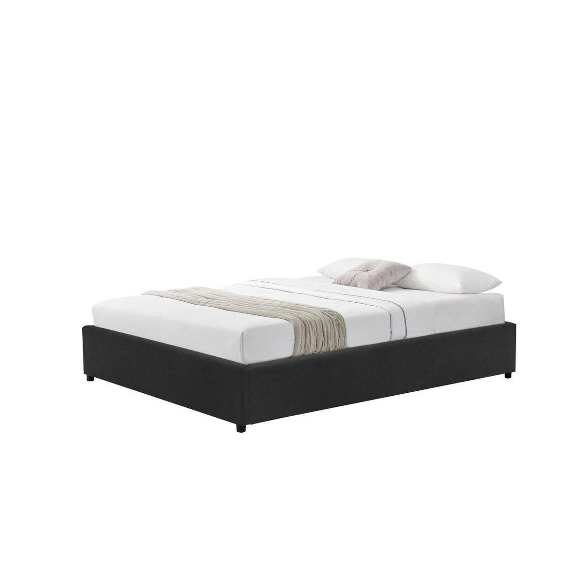 CONCEPT USINE Lit coffre en velours noir 140x190 cm KENNINGTON