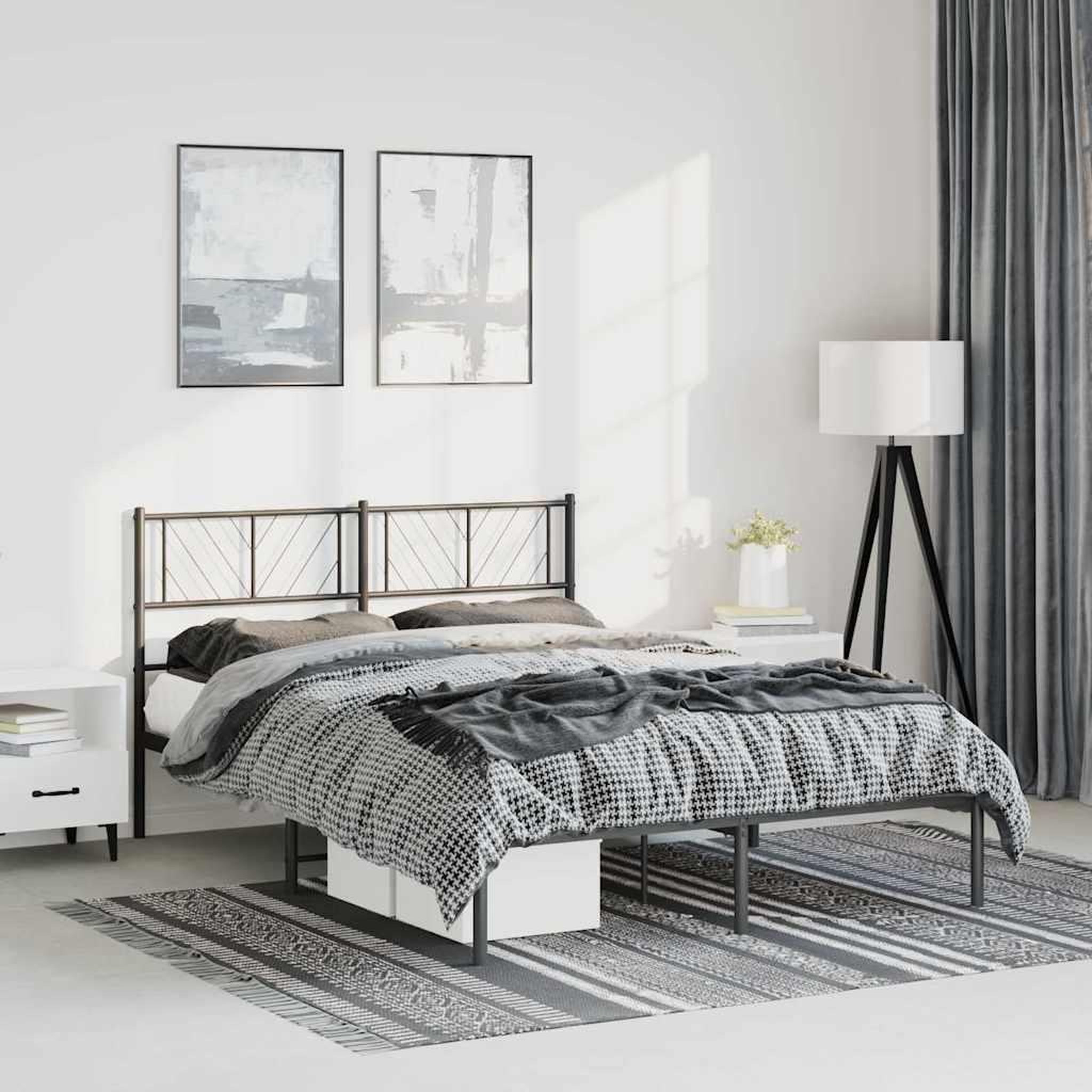 Voir la diapositive 3 : VIDAXL Cadre de lit metal sans matelas avec tete de lit noir 150x200cm