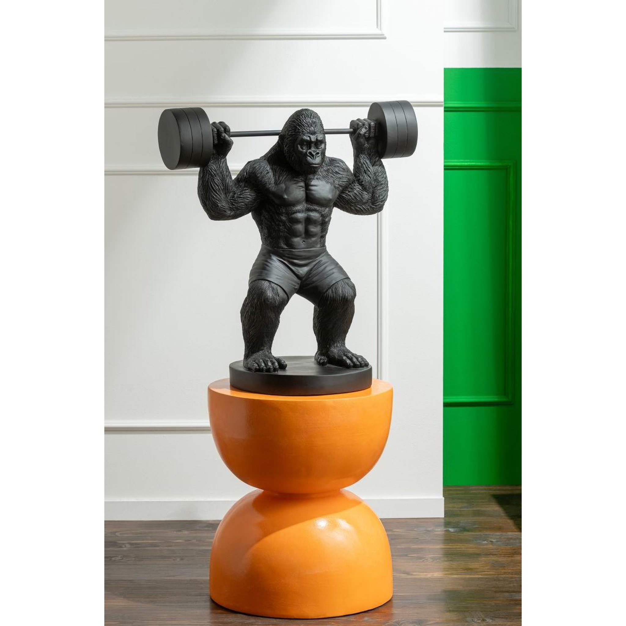 Voir la diapositive 5 : J-LINE Statue gorille en résine  haltérophilie  62cm noir