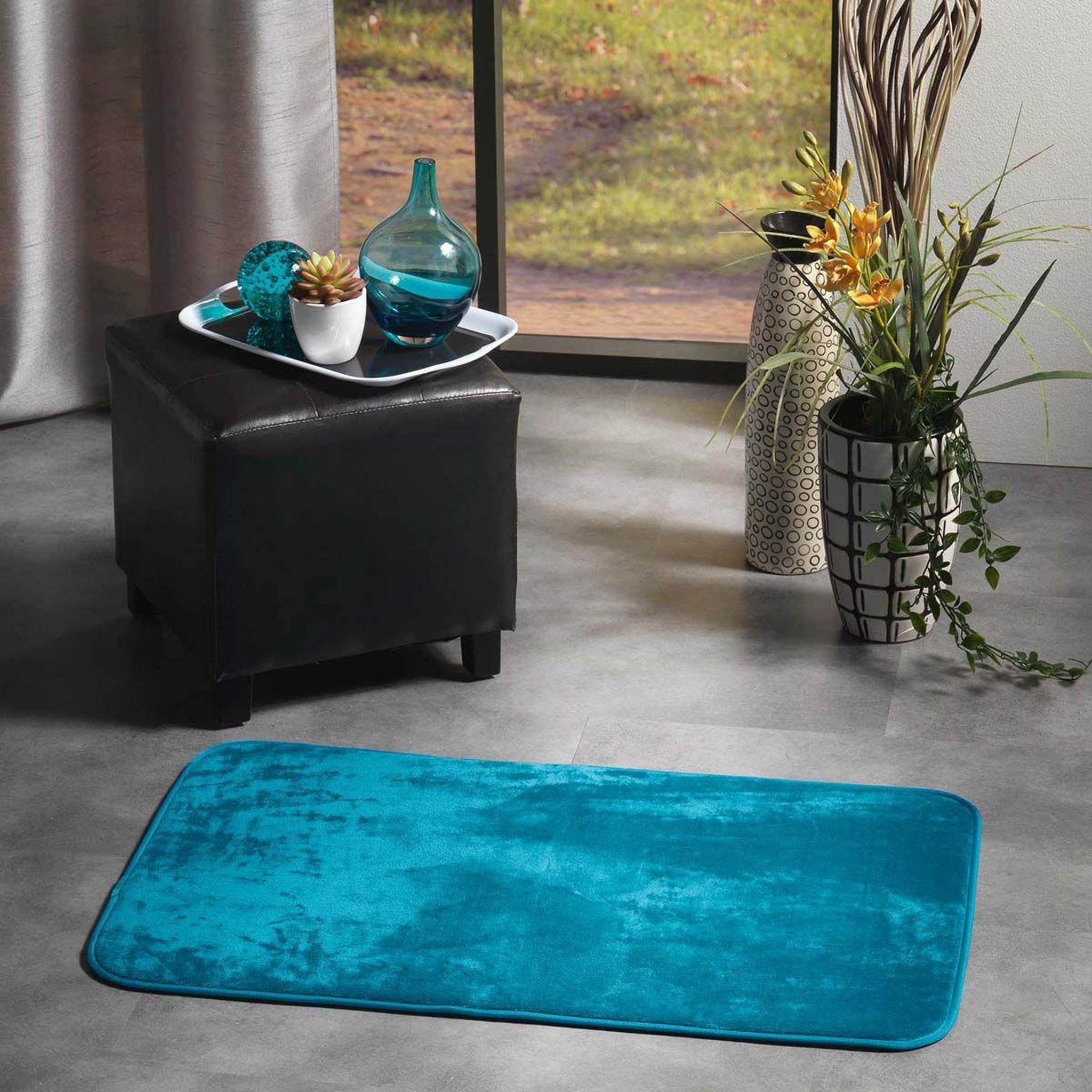 Voir la diapositive 3 : Douceur d'Intérieur Tapis uni en flanelle  flanou  50x80cm bleu