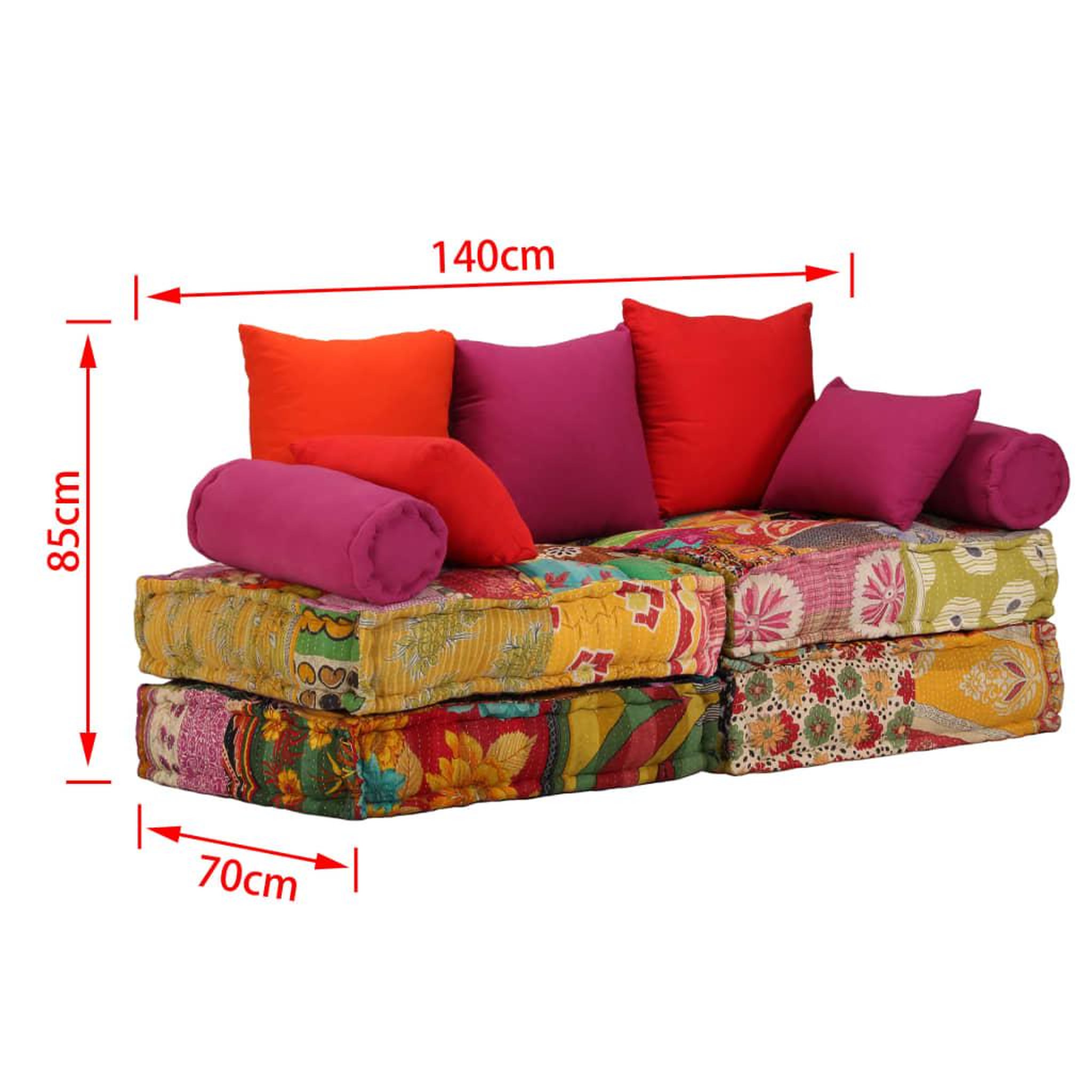 Voir la diapositive 6 : VIDAXL Pouf modulaire a 2 places Patchwork Tissu
