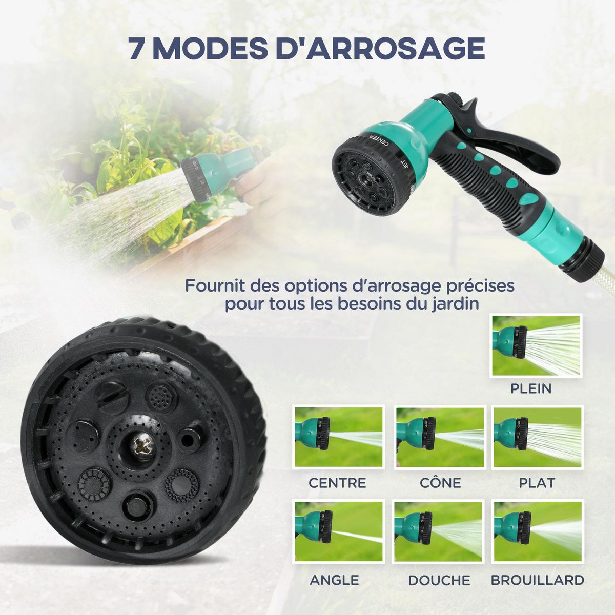 OUTSUNNY Dévidoir mural enrouleur automatique pivotant 180° tuyau 30 + 2 m avec lance arrosage 7 modes support mural intégré vert noir