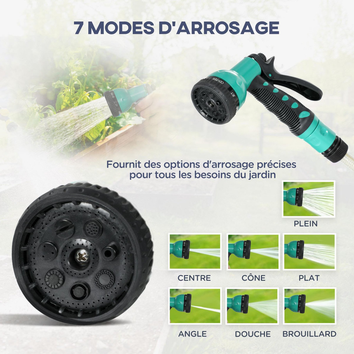 OUTSUNNY Dévidoir mural enrouleur automatique pivotant 180° tuyau 30 + 2 m avec lance arrosage 7 modes support mural intégré vert noir