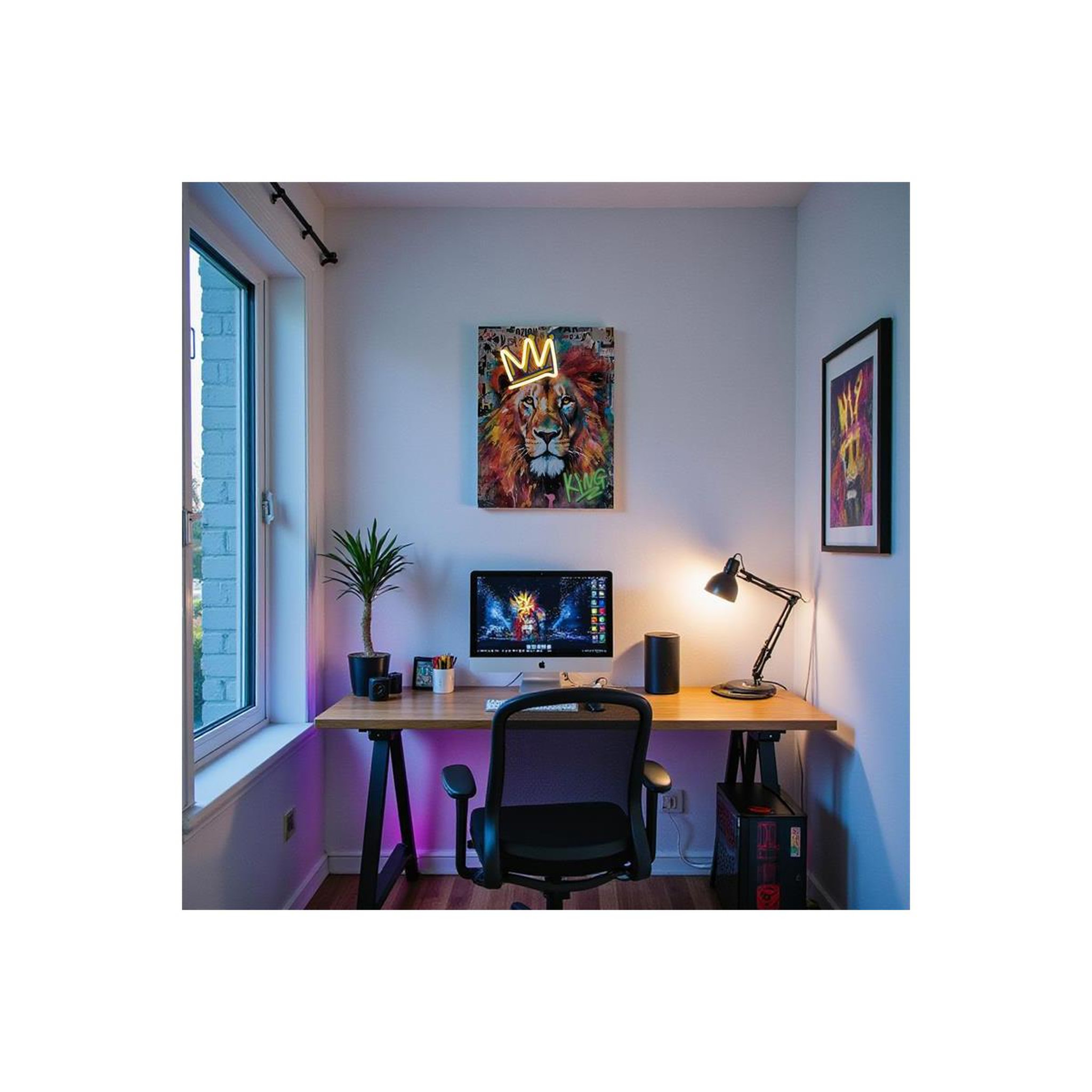 Voir la diapositive 3 : The Home Deco Factory Tableau LED  Lion  30x40cm Multicolore
