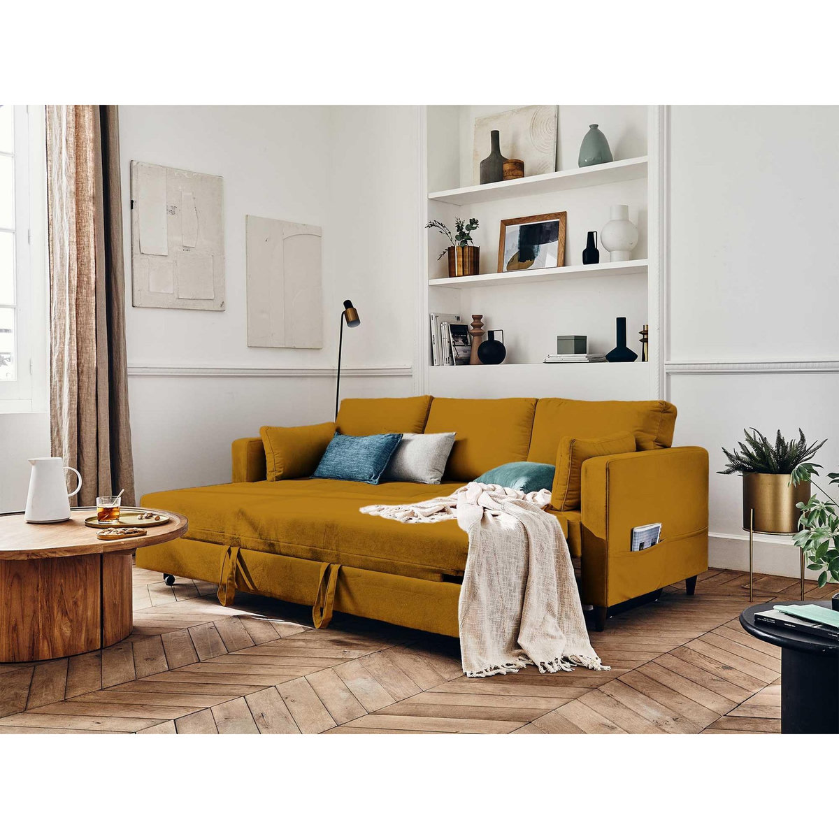 LISA DESIGN Anna - canapé droit 3 places convertible avec poche en velours