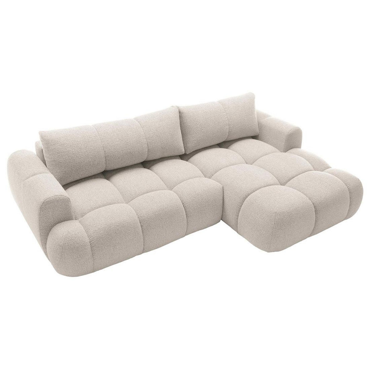 BEST MOBILIER Yulin - canapé d'angle droit 4 places convertible avec coffre en tissu bouclette