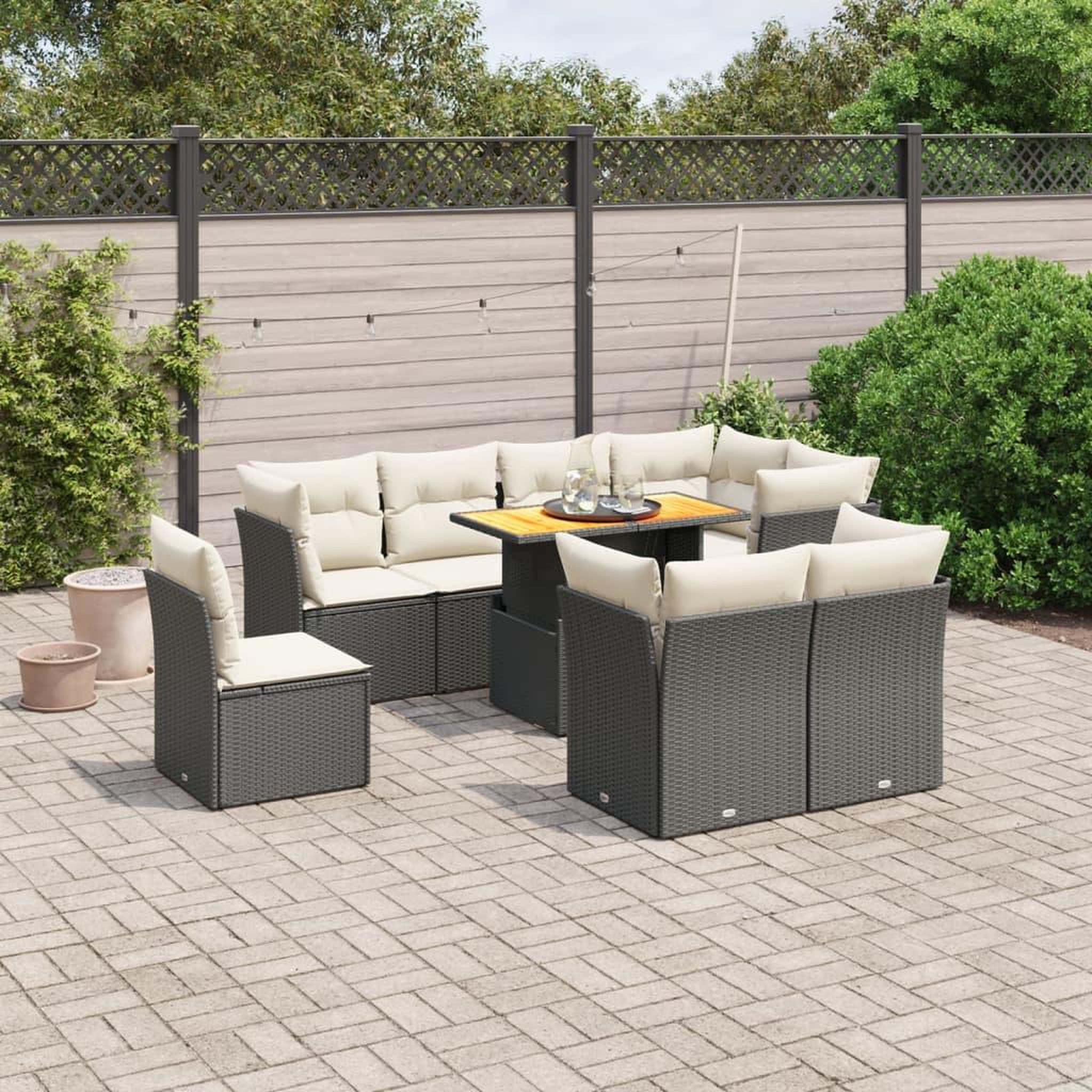 VIDAXL Salon de jardin 9 pcs avec coussins noir resine tressee