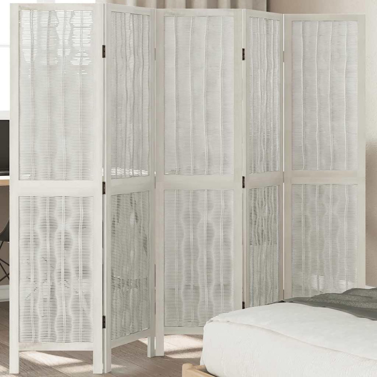 VIDAXL Cloison de separation 5 panneaux blanc bois de paulownia massif