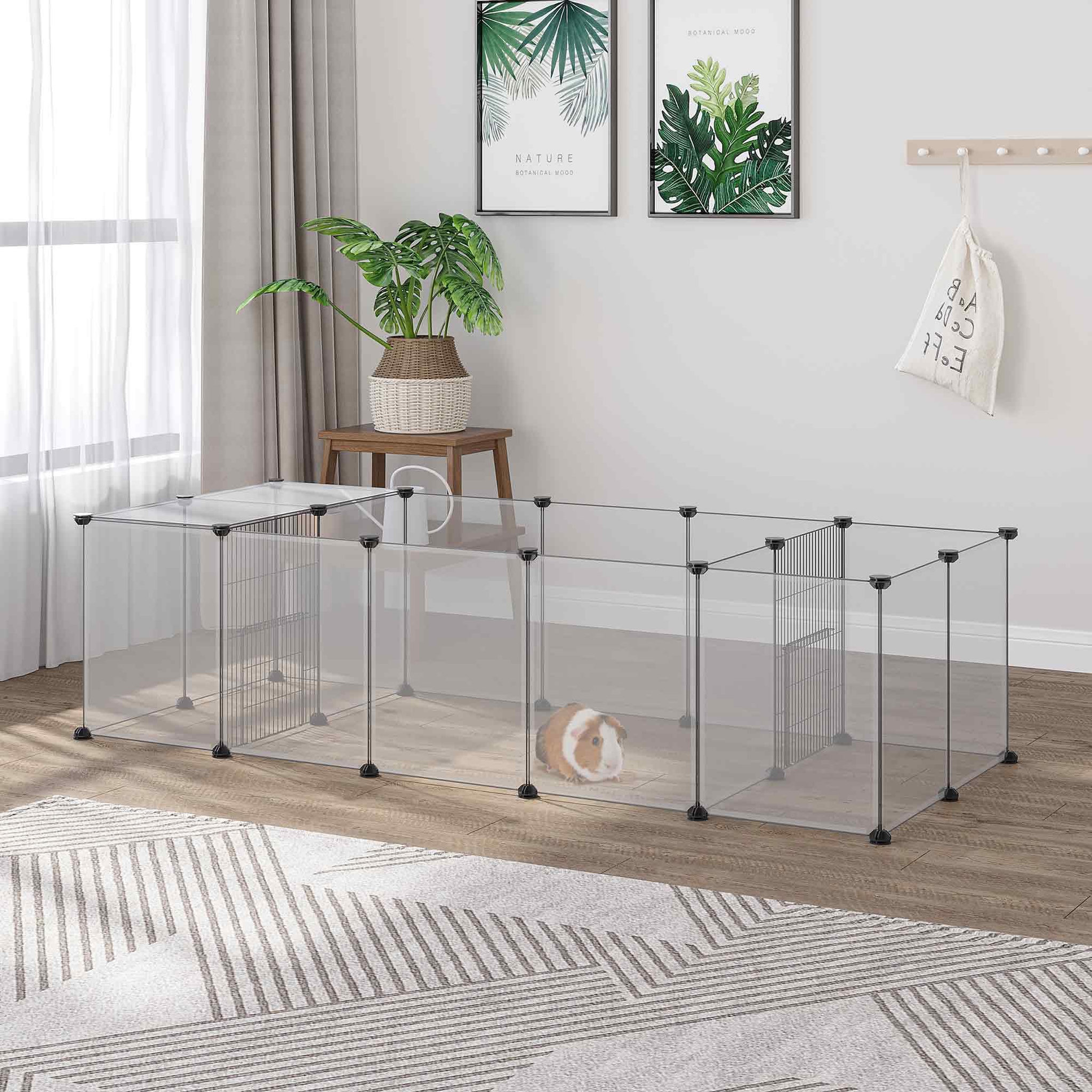 Voir la diapositive 2 : PAWHUT Enclos parc modulable petits animaux - 20 panneaux - dim. 175l x 70l x 45h cm - acier noir pp blanc