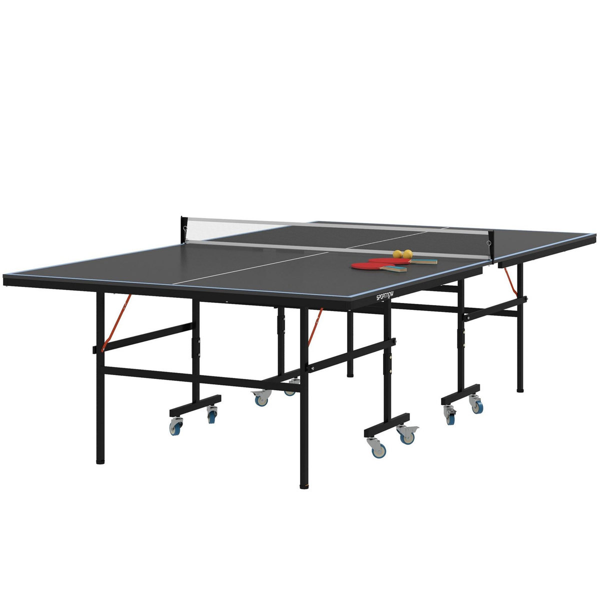 HOMCOM Table de ping pong tennis de table pliable 8 roues - filet, 2 raquettes, 3 balles inclus - noir gris