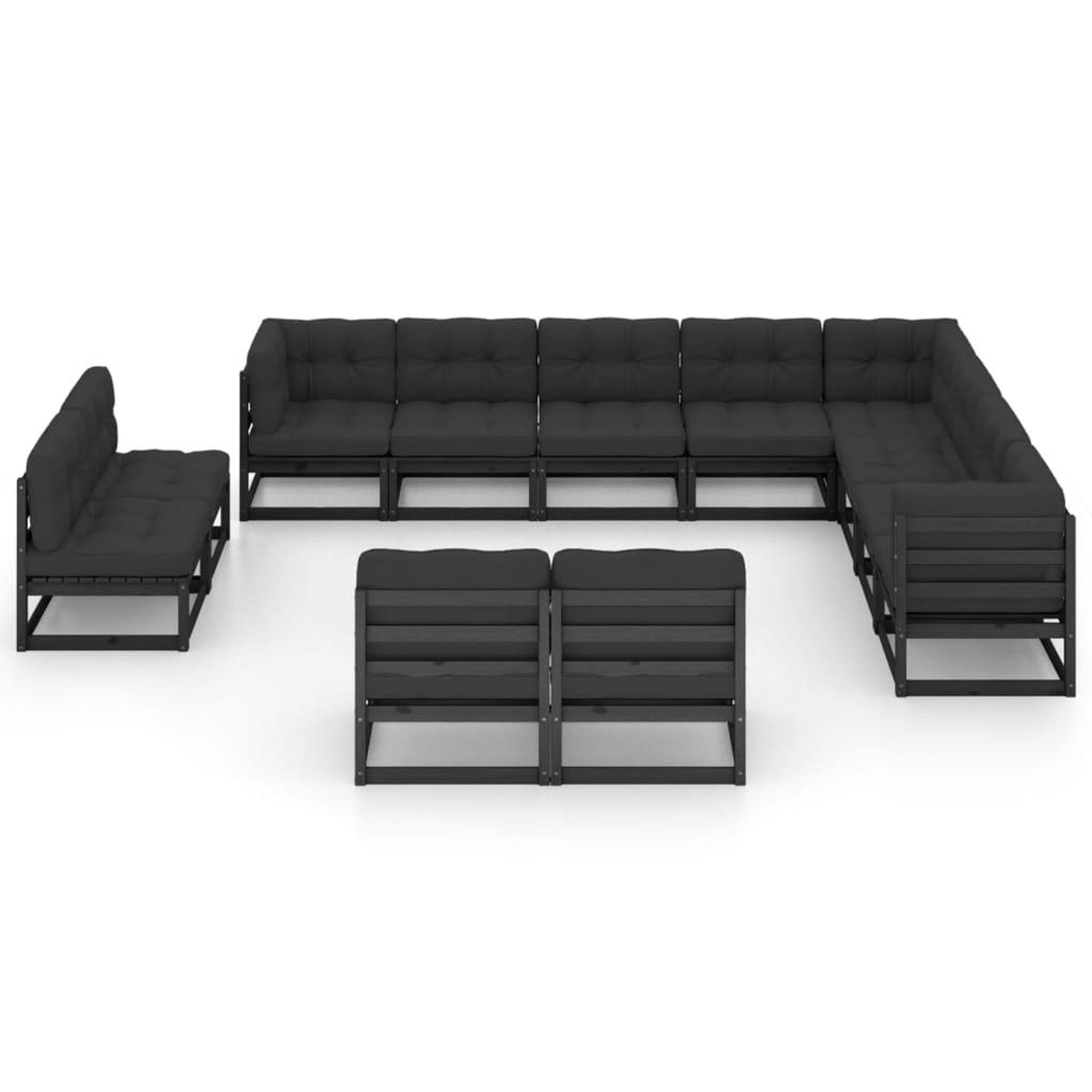 Voir la diapositive 3 : VIDAXL Salon de jardin 12 pcs avec coussins Noir Bois de pin massif