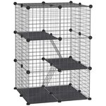 PAWHUT Cage parc enclos modulable rongeurs 3 niveaux 39 panneaux fil métallique PP noir