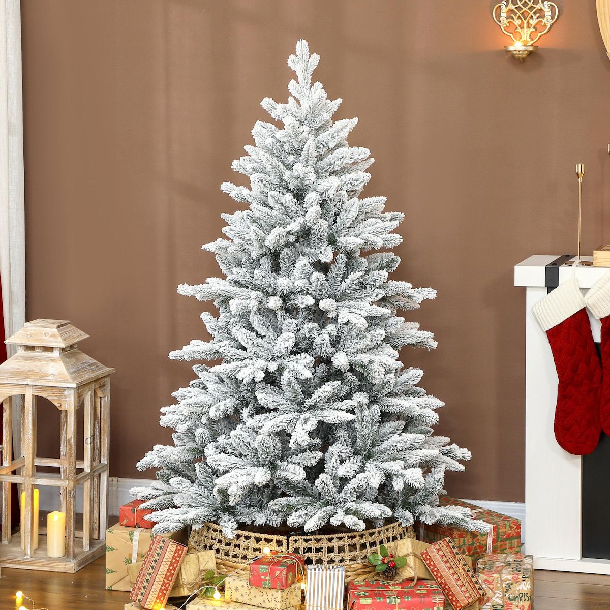 HOMCOM Sapin de Noël artificiel enneigé H.150cm 768 branches grand réalisme support métal pliable vert blanc