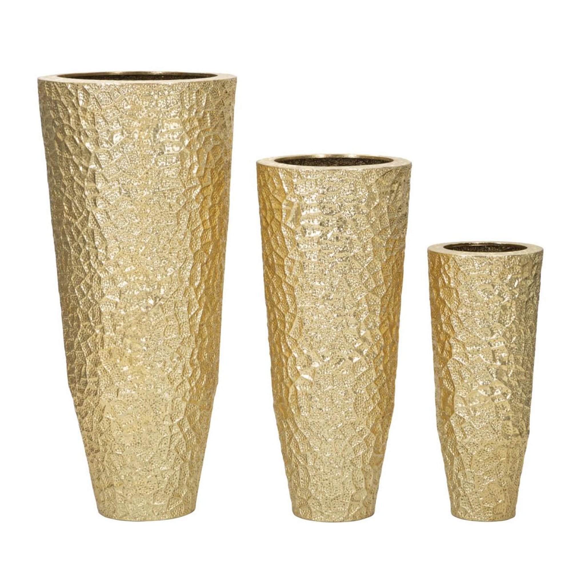 Paris Prix Lot de 3 vases en métal  glasy  114cm or