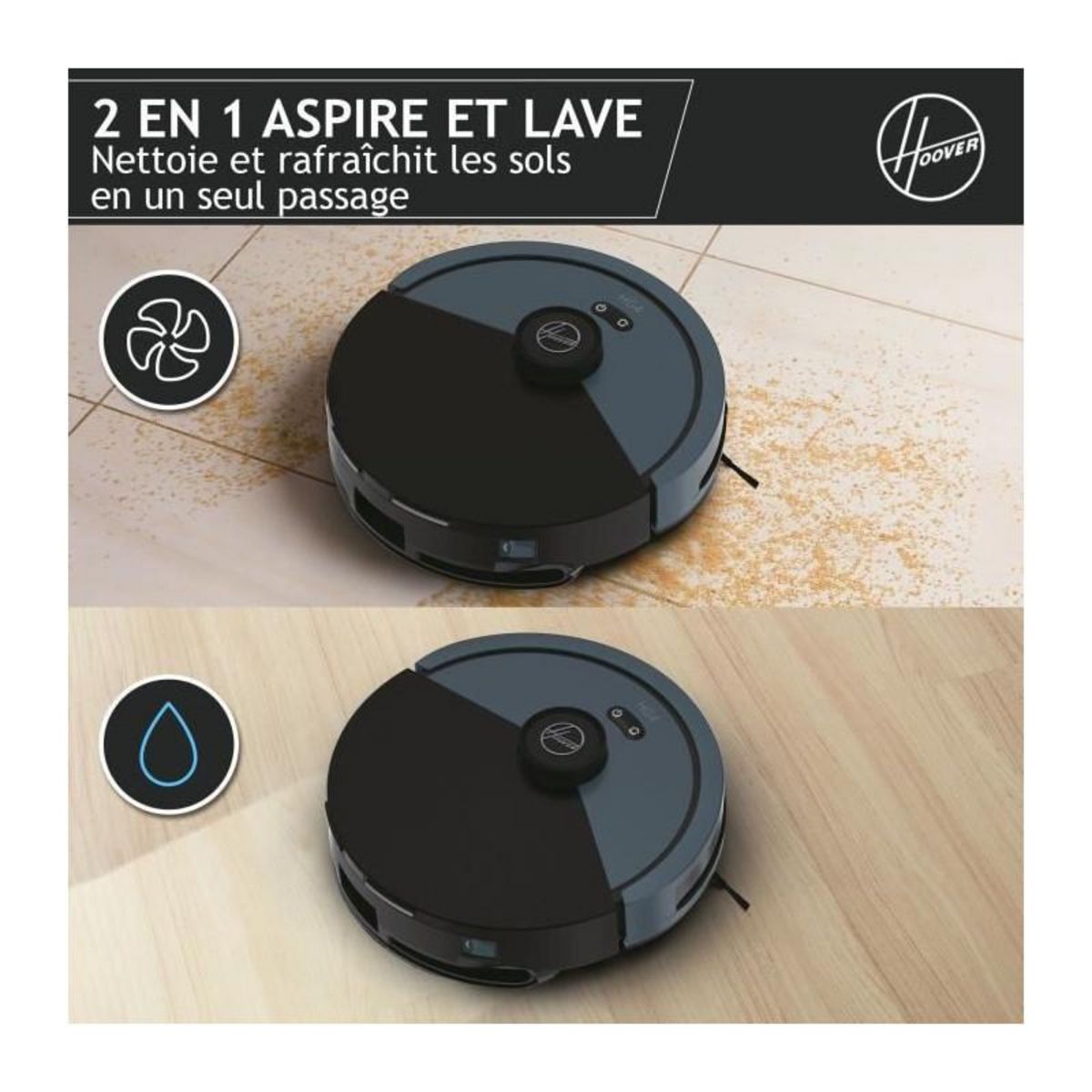 HOOVER Hoover HG430H Hydro Robot Aspirateur Laveur - Puissant 4000Pa - Tous Sols - Navigation Laser -Capteur d'obstacles - Station rech