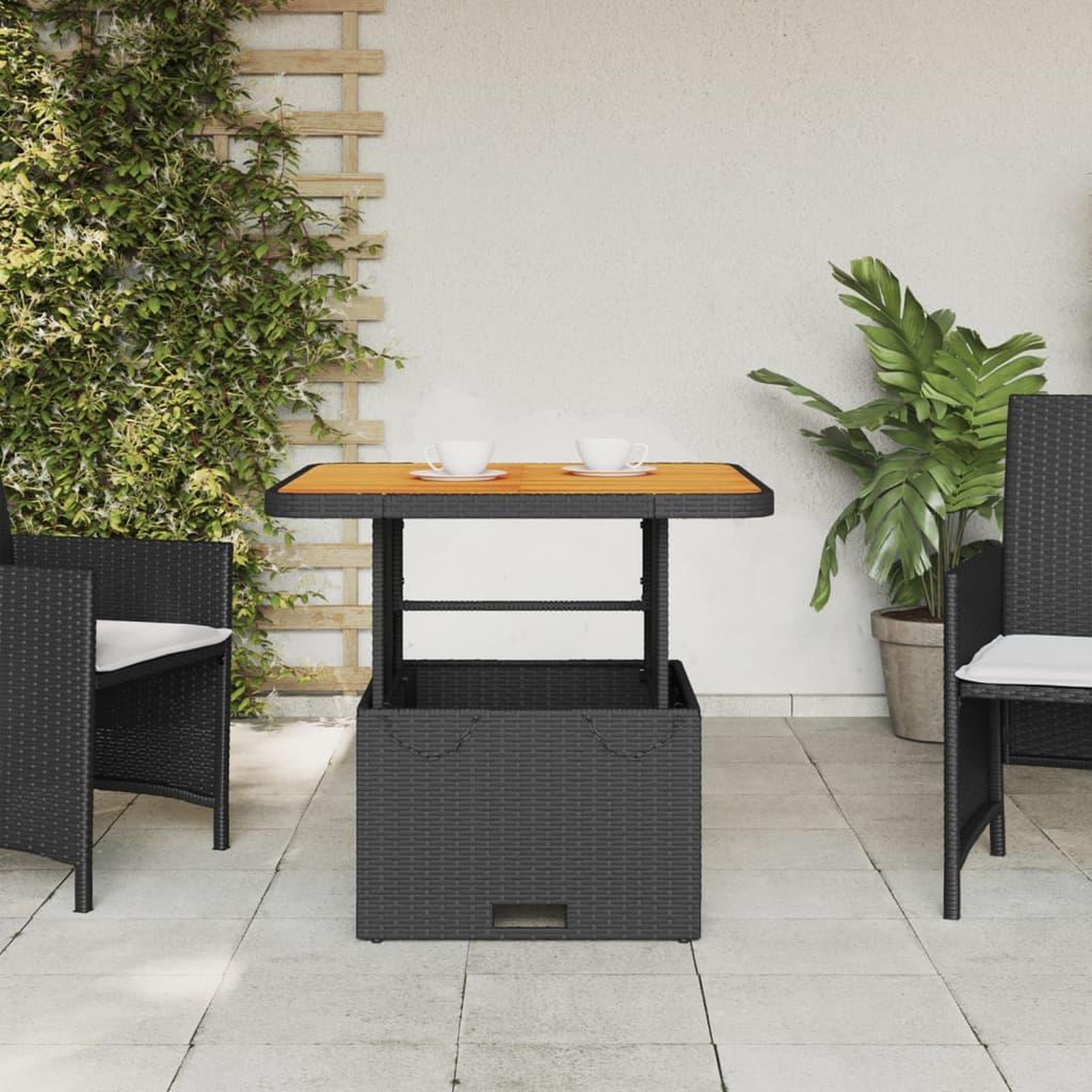 Voir la diapositive 3 : VIDAXL Table de jardin noir 80x80x71 cm resine tressee et bois acacia