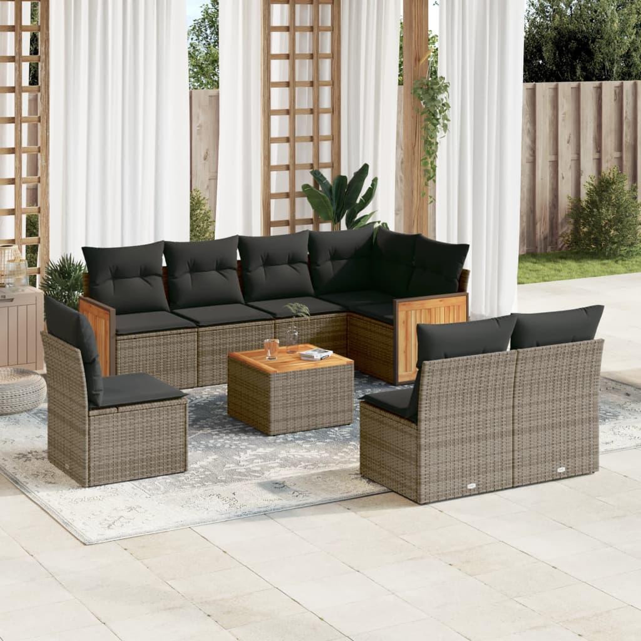 VIDAXL Salon de jardin 9 pcs avec coussins gris resine tressee