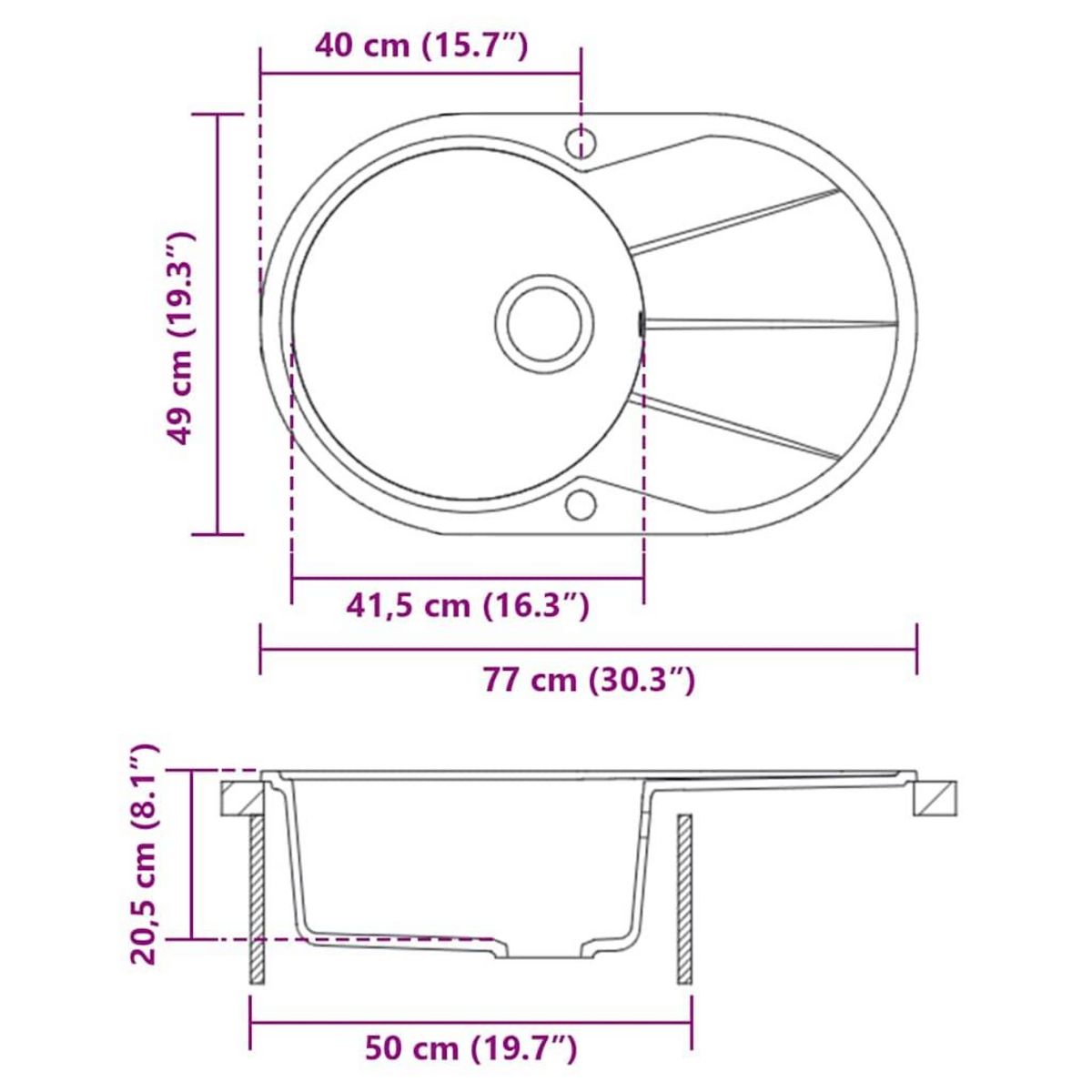 VIDAXL Evier de cuisine Granit Seul lavabo Ovale Beige