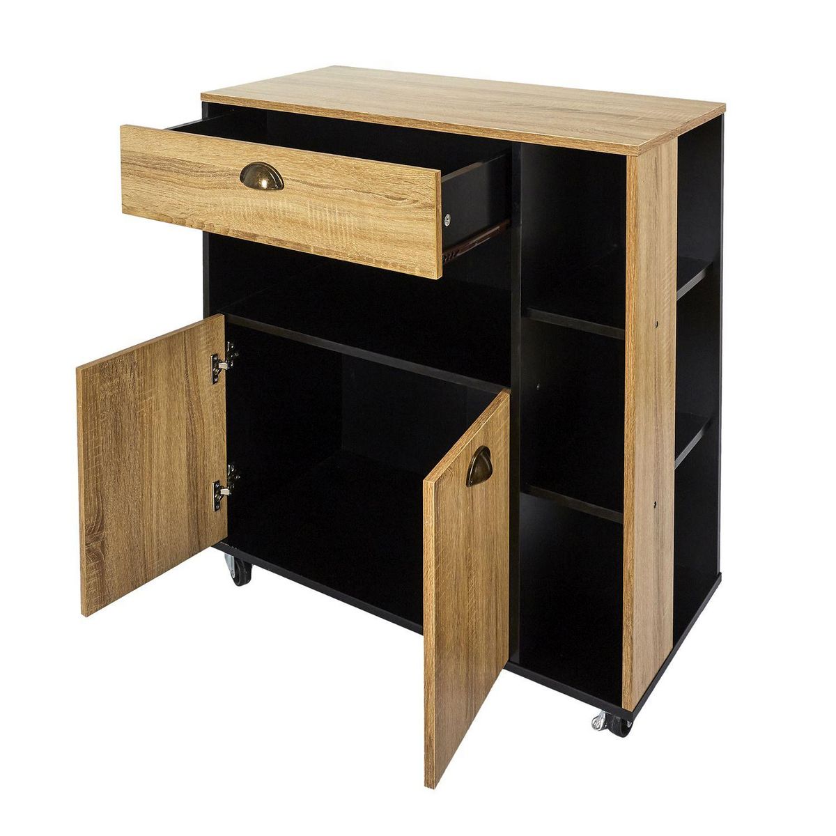 TOILINUX Desserte de cuisine sur roulettes - effet Bois et Noir