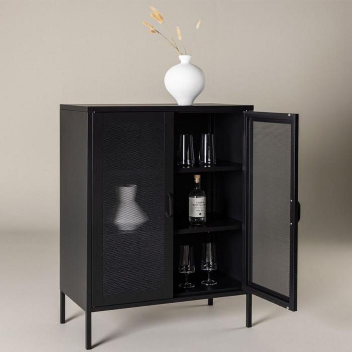 Paris Prix Buffet 2 Portes en Métal  Misha  101cm Noir