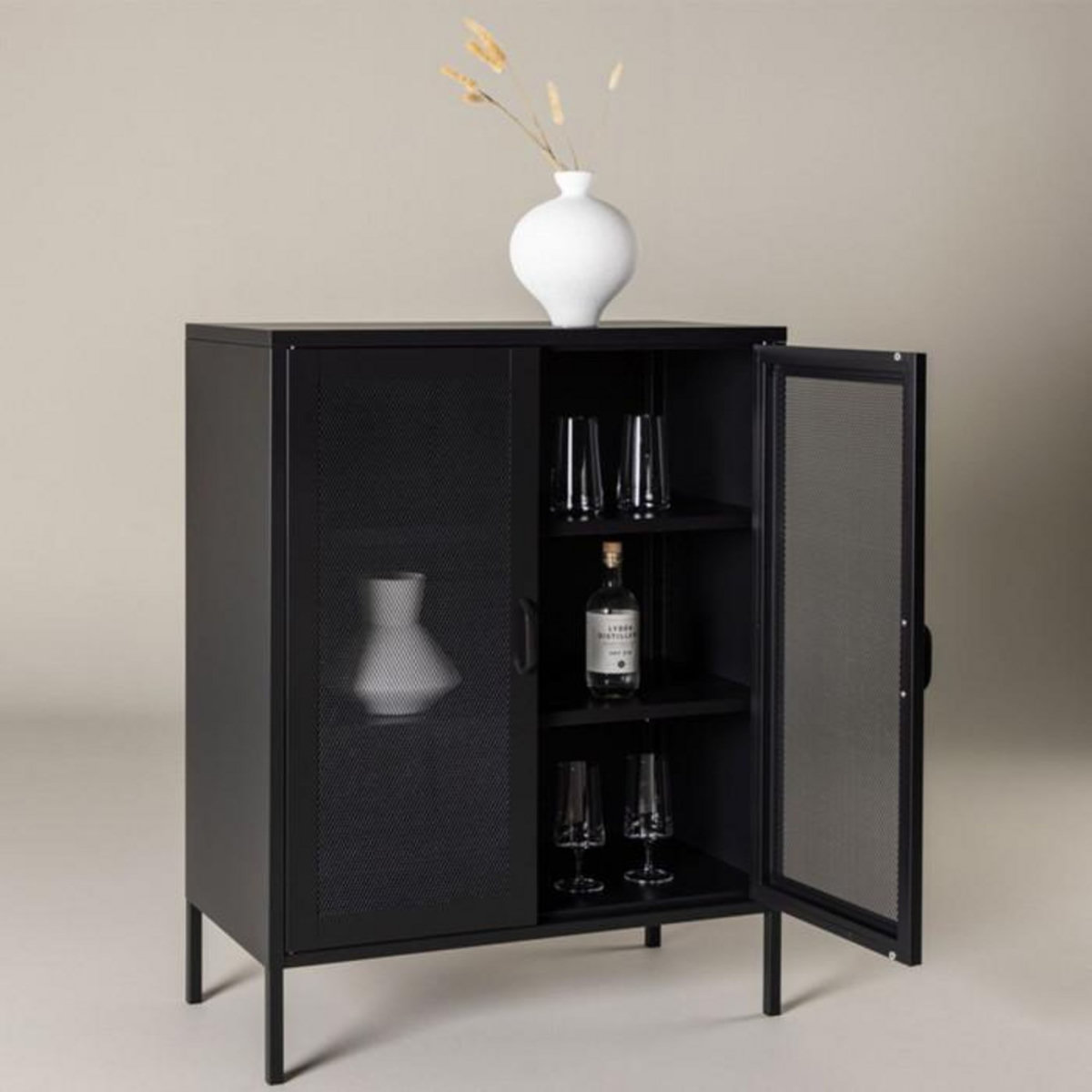 Paris Prix Buffet 2 Portes en Métal  Misha  101cm Noir