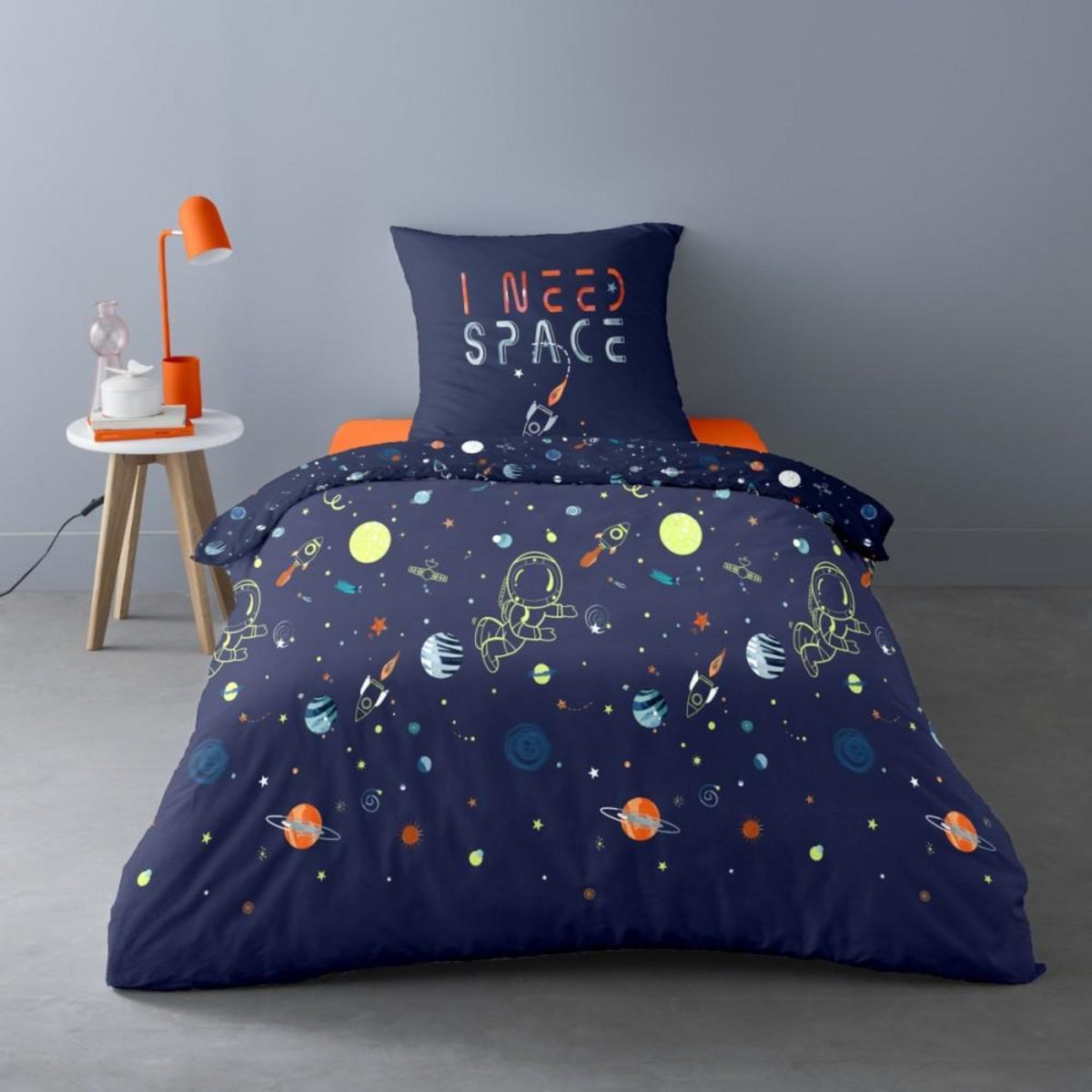 Dourev Housse de couette 140x200 I NEED SPACE+ taie 100% coton 52 fils
