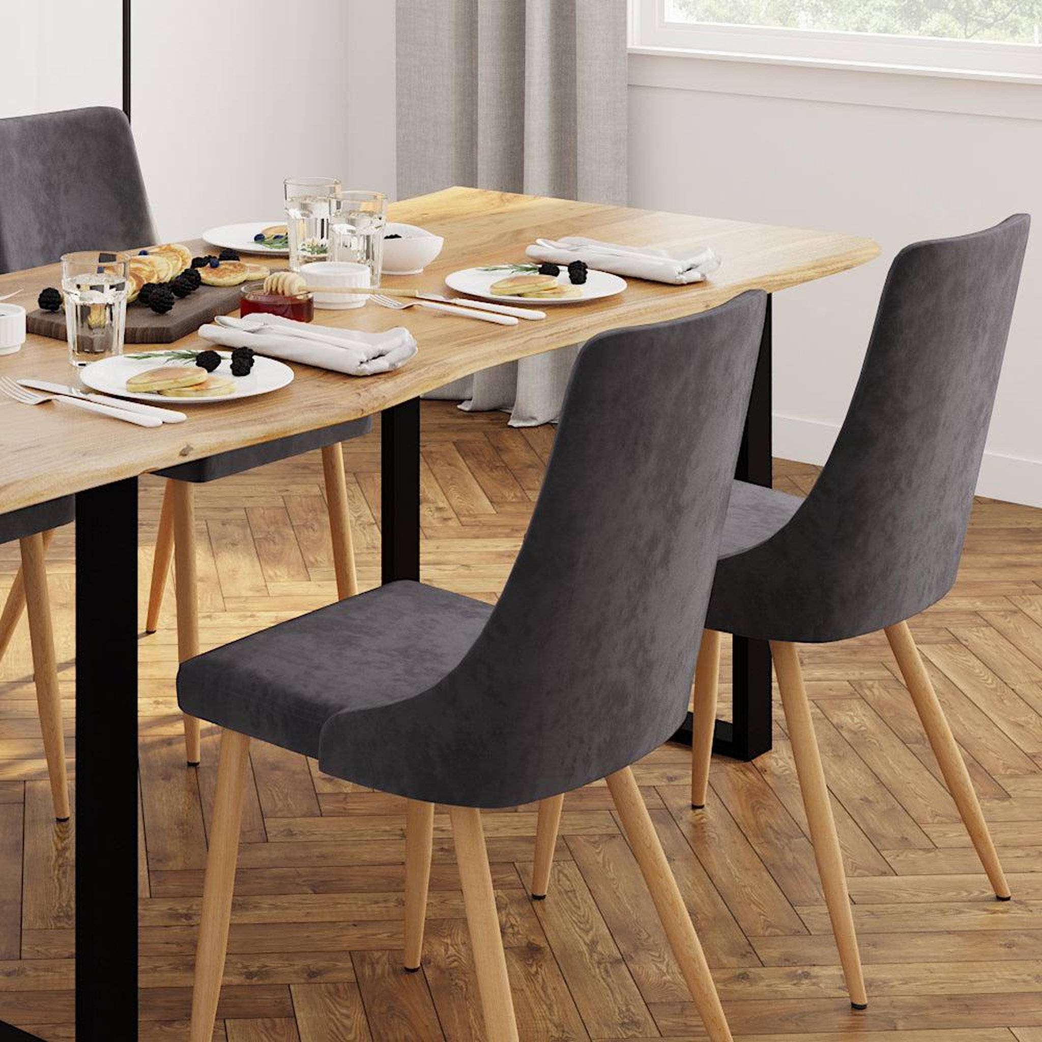 Voir la diapositive 5 : MAISON PAVANE Lot de 2 chaises en velours gris-vinni