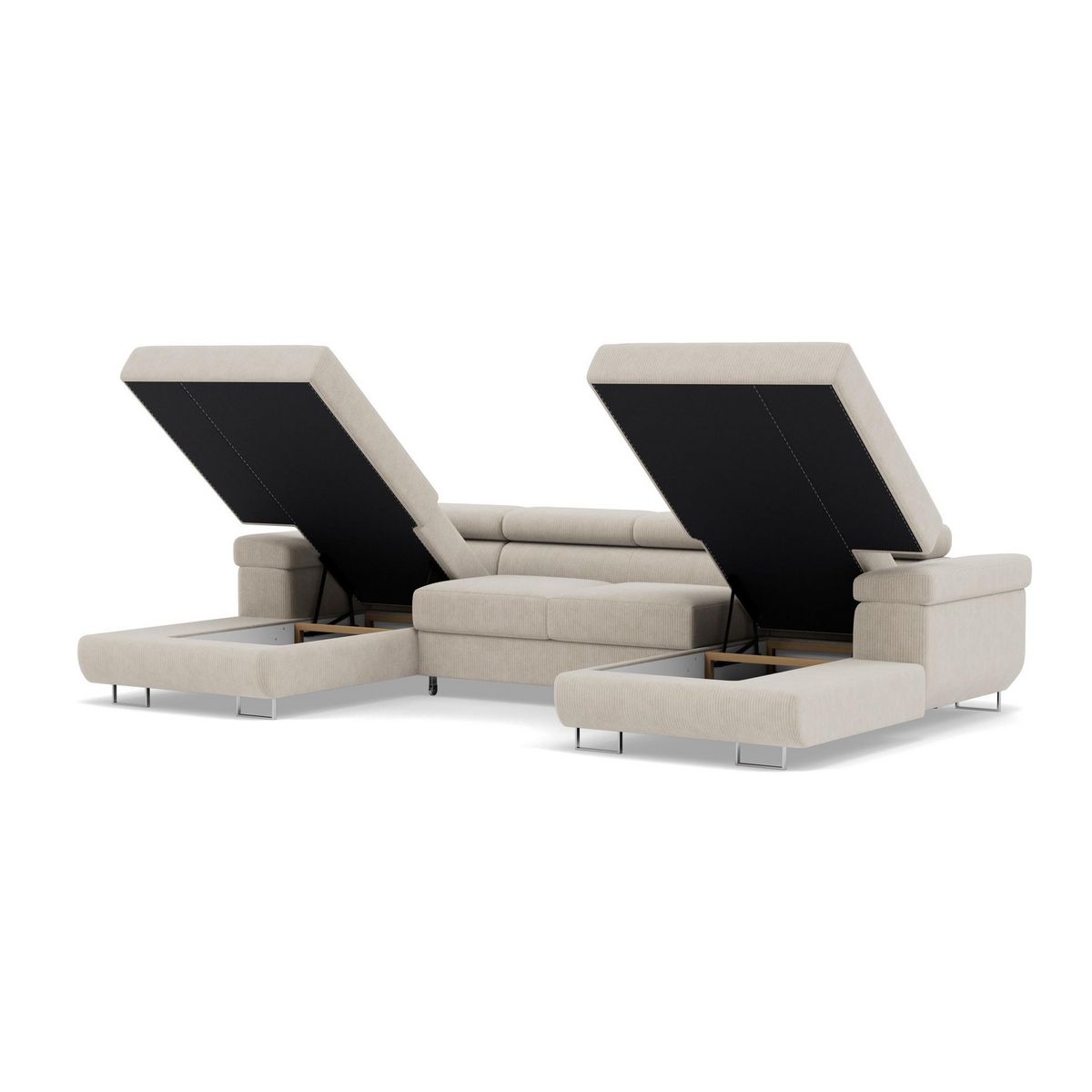 BEST MOBILIER Pablo - canapé panoramique en u - 7 places - convertible avec coffres et têtières réglables - en velours côtelé