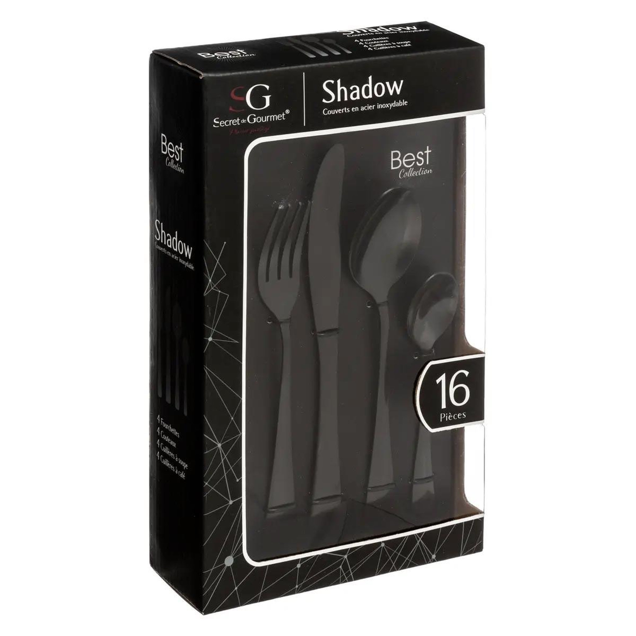 Voir la diapositive 2 : SECRET DE GOURMET Ménagère inox effet mat Shadow - 16 Pièces - Noir