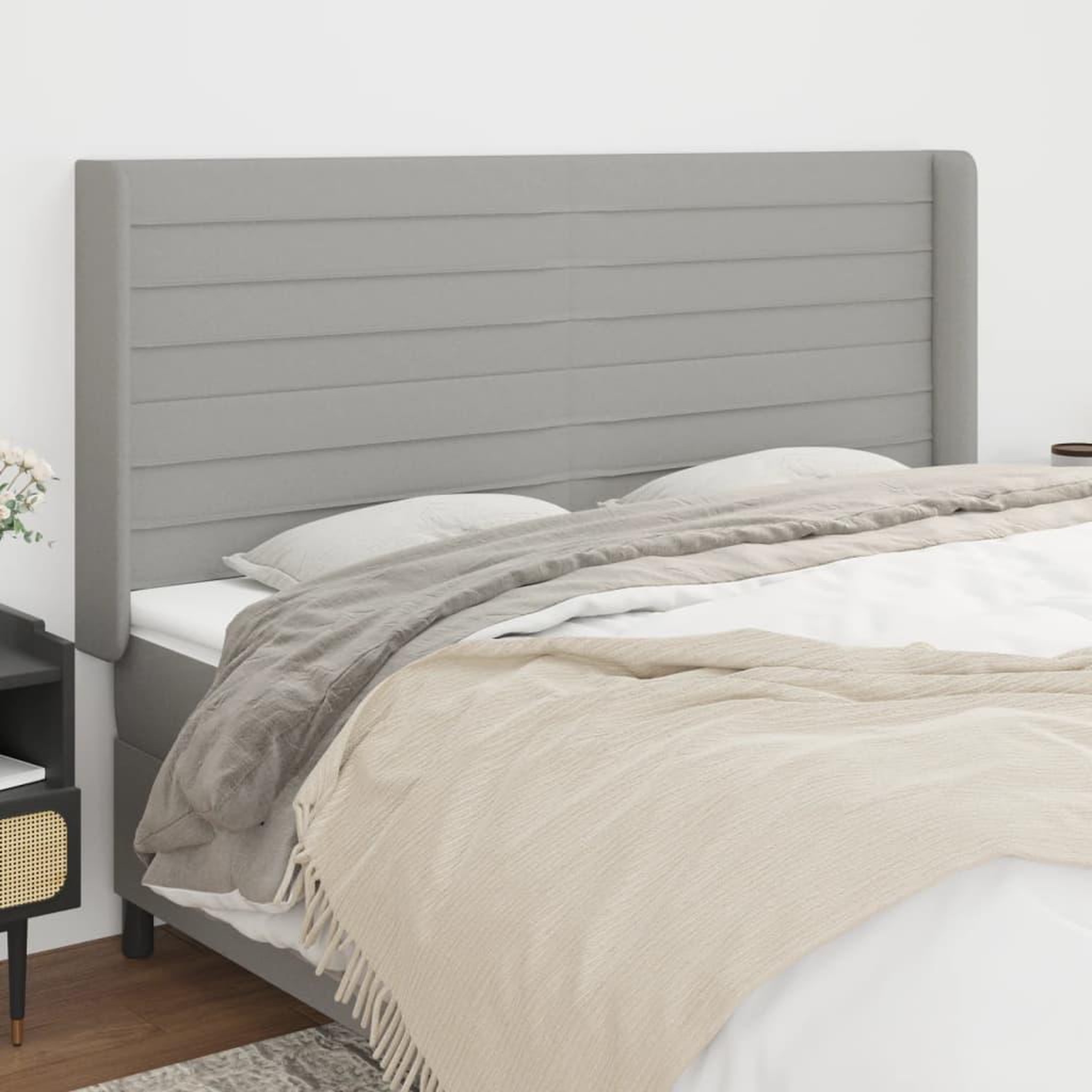 Voir la diapositive 1 : VIDAXL Tete de lit avec oreilles Gris clair 203x16x118/128 cm Tissu