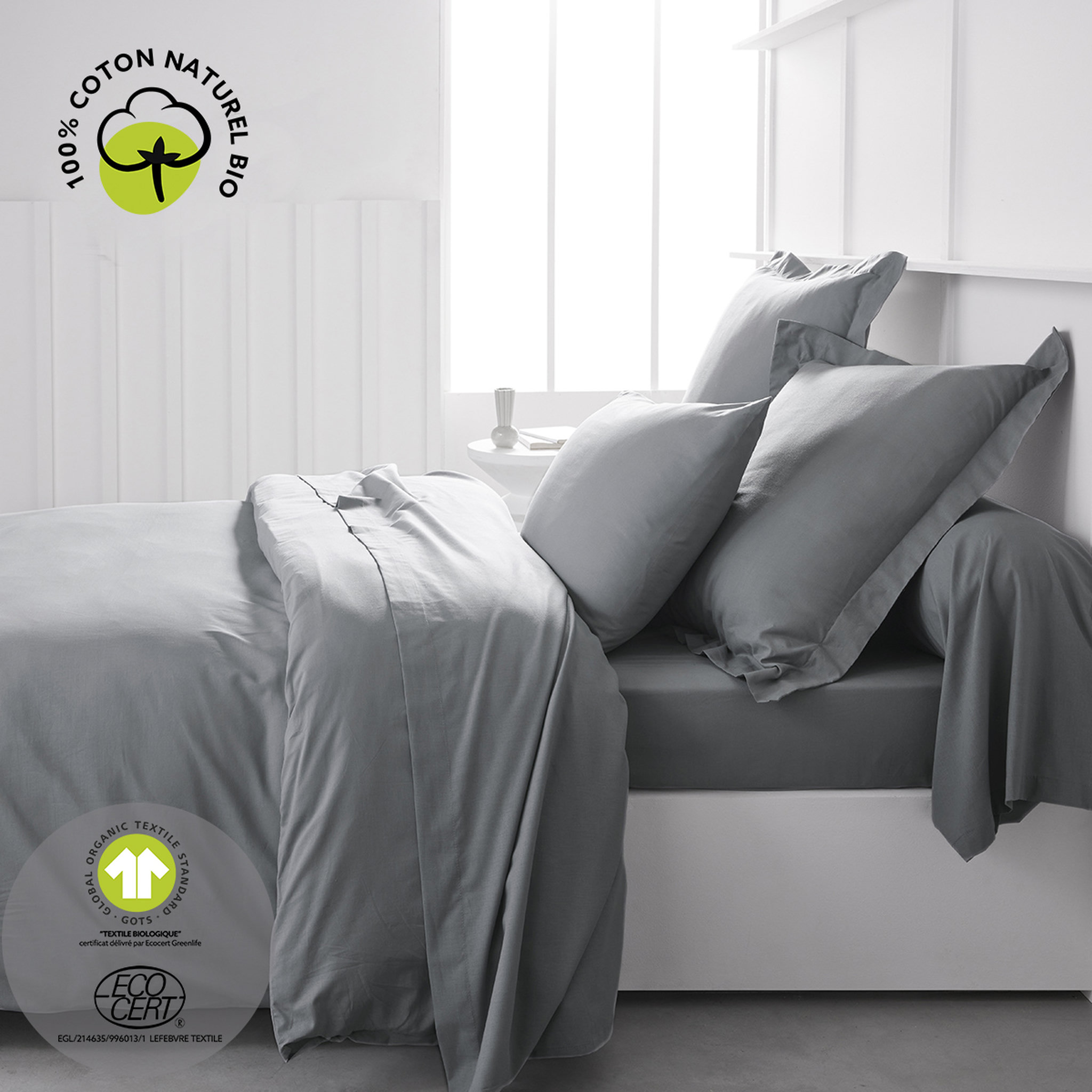 Voir la diapositive 3 : TODAY Taie d'oreiller unie en Coton 57 fils ORGANIC 