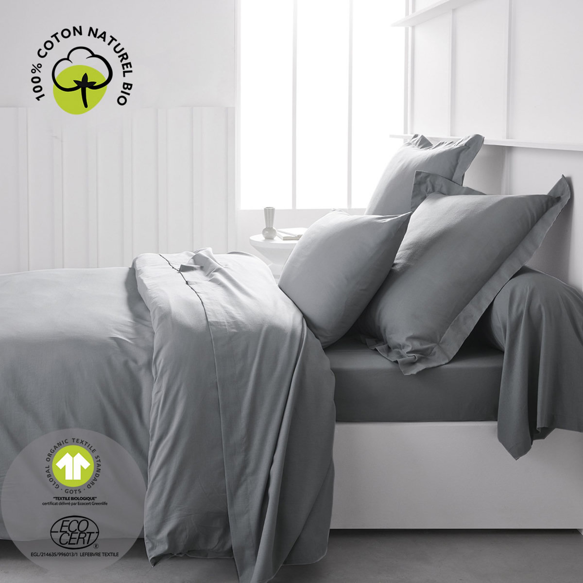 TODAY Taie d'oreiller unie en Coton 57 fils ORGANIC 