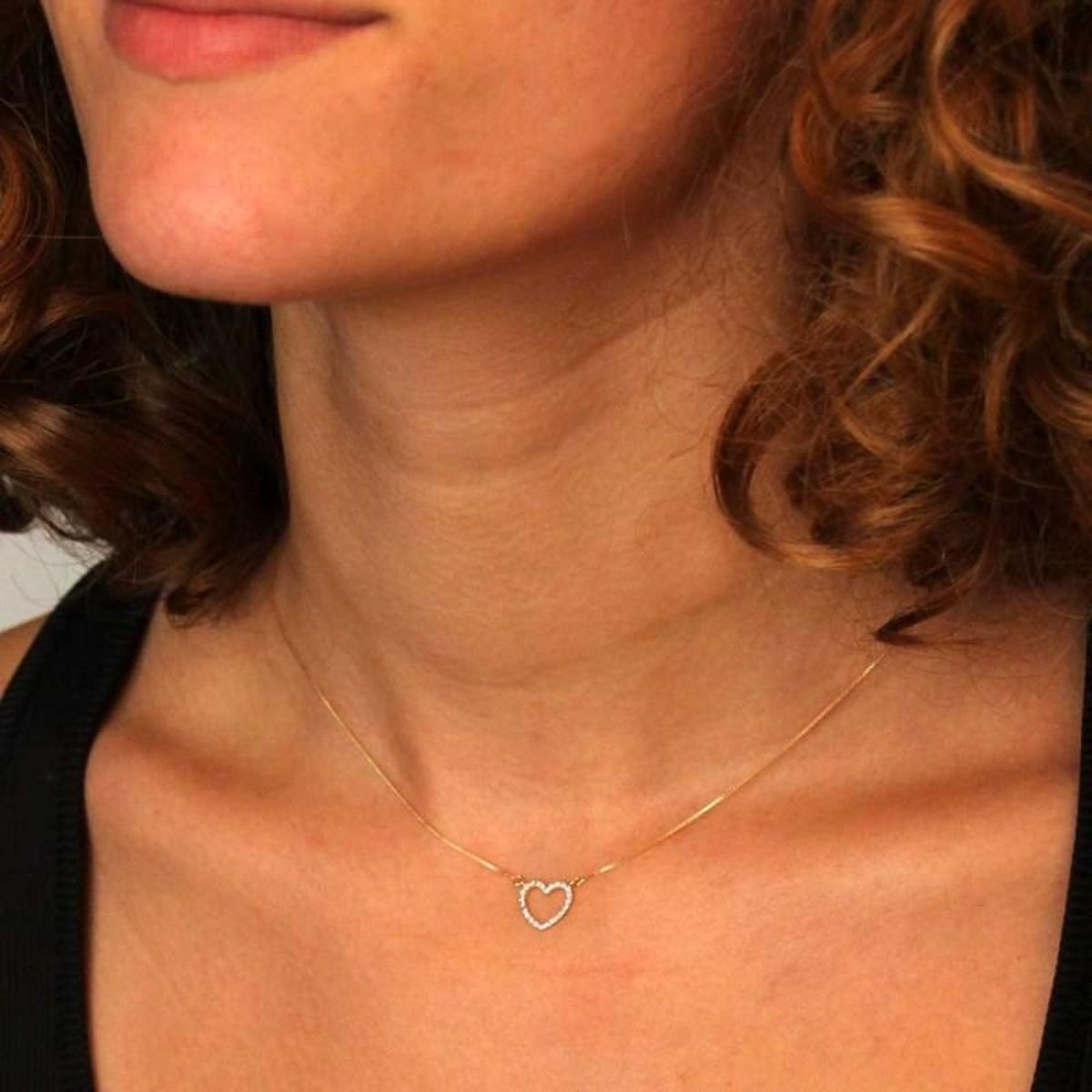 L'ATELIER D'AZUR Collier Femme Or Jaune - Pendentif Coeur - Pavé de Zirconiums