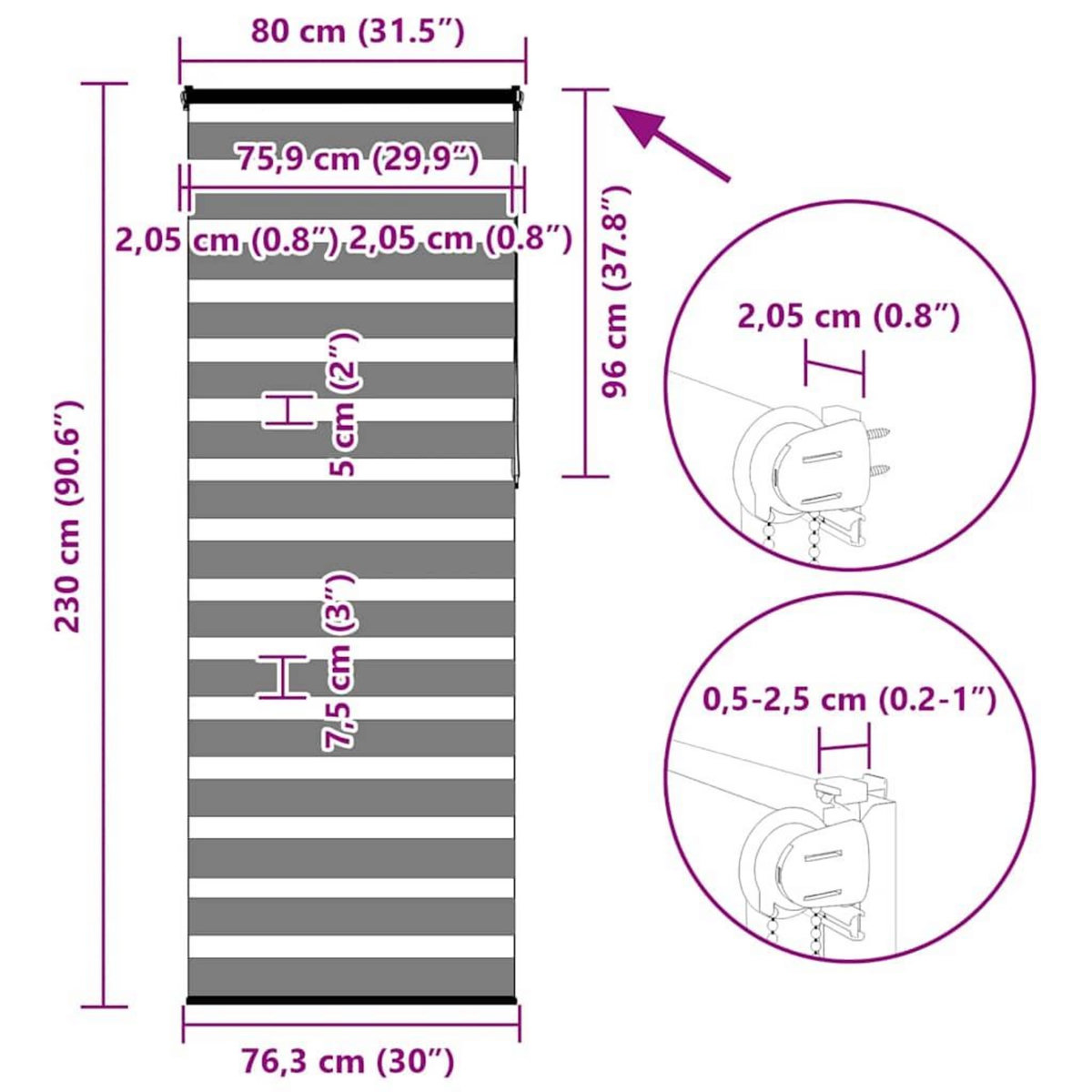 VIDAXL Store zebre noir 80x230 cm largeur du tissu 75,9 cm polyester
