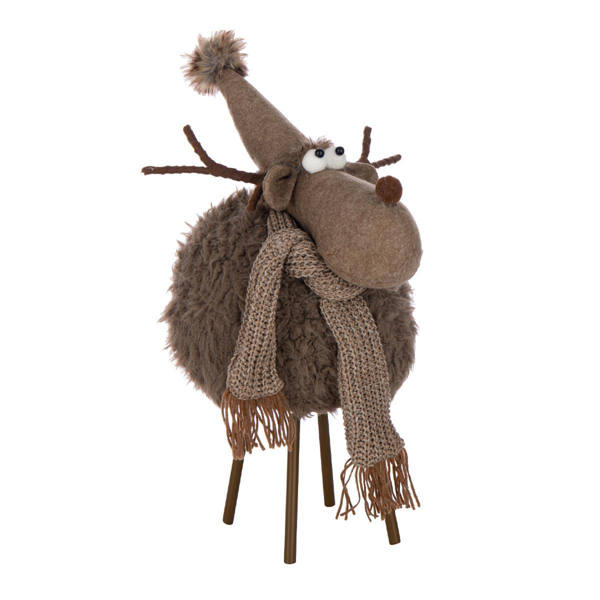 J-LINE Statue renne déco  bonnet & foulard  61cm marron